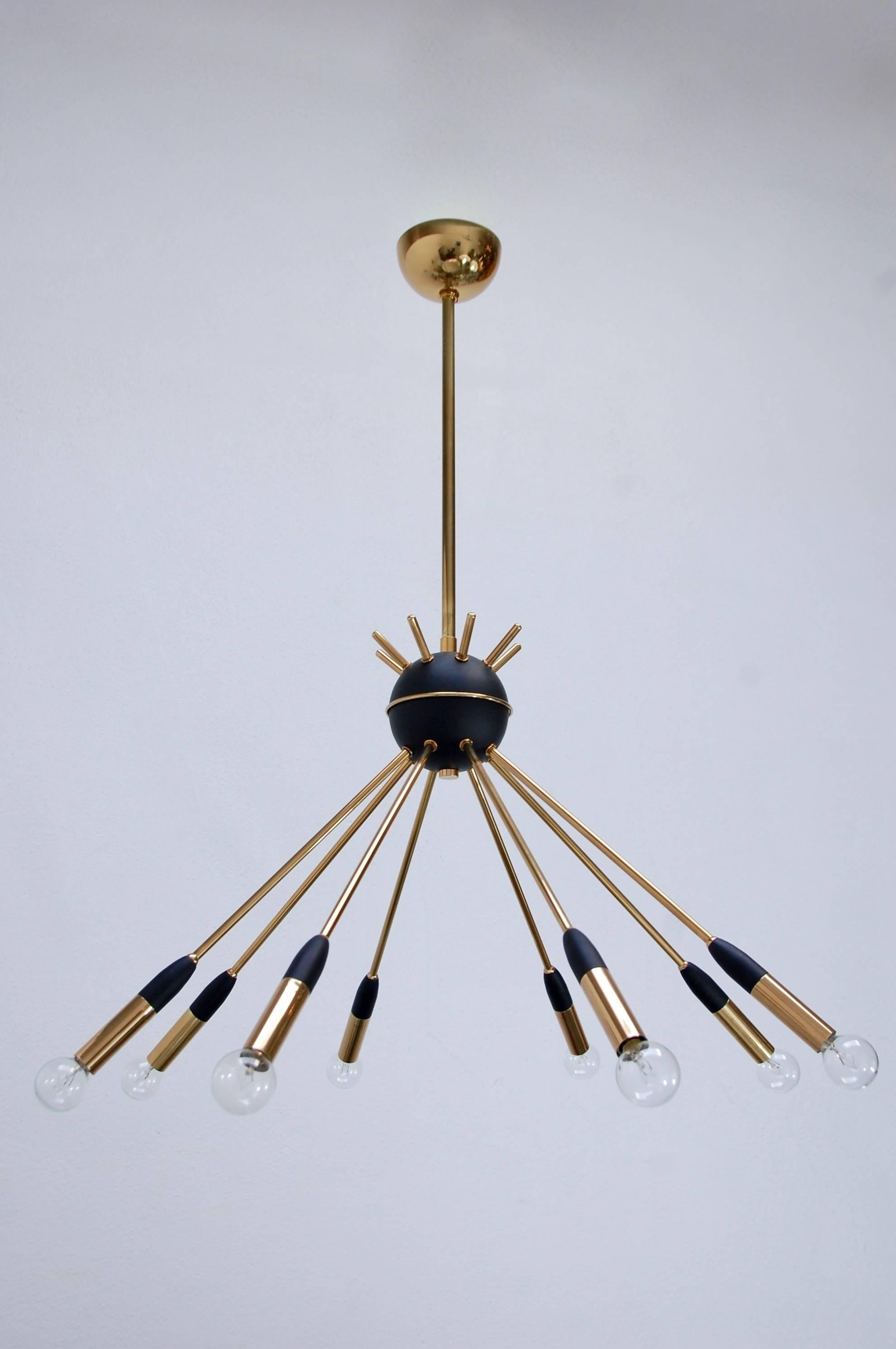 Of the period Italian sputnik chandelier from the 1950s. Fully restored with (8) single E12 candelabra based socket per arm, wired for the US. Overall drop adjustable upon request.
We at Lumfardo Luminaires do all the restorations of our vintage