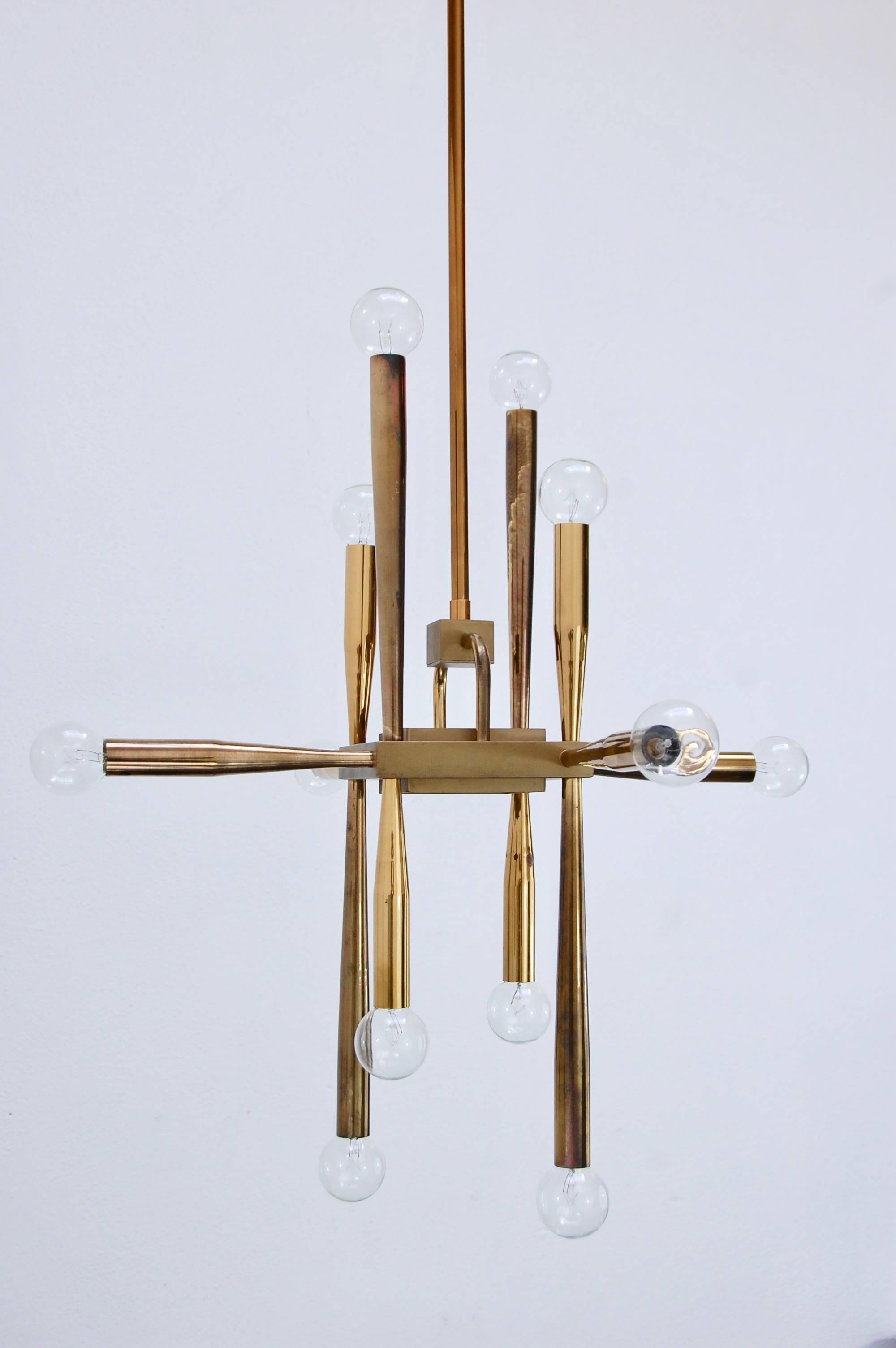 Mid-Century Modern Cubic Brass Italian Chandelier