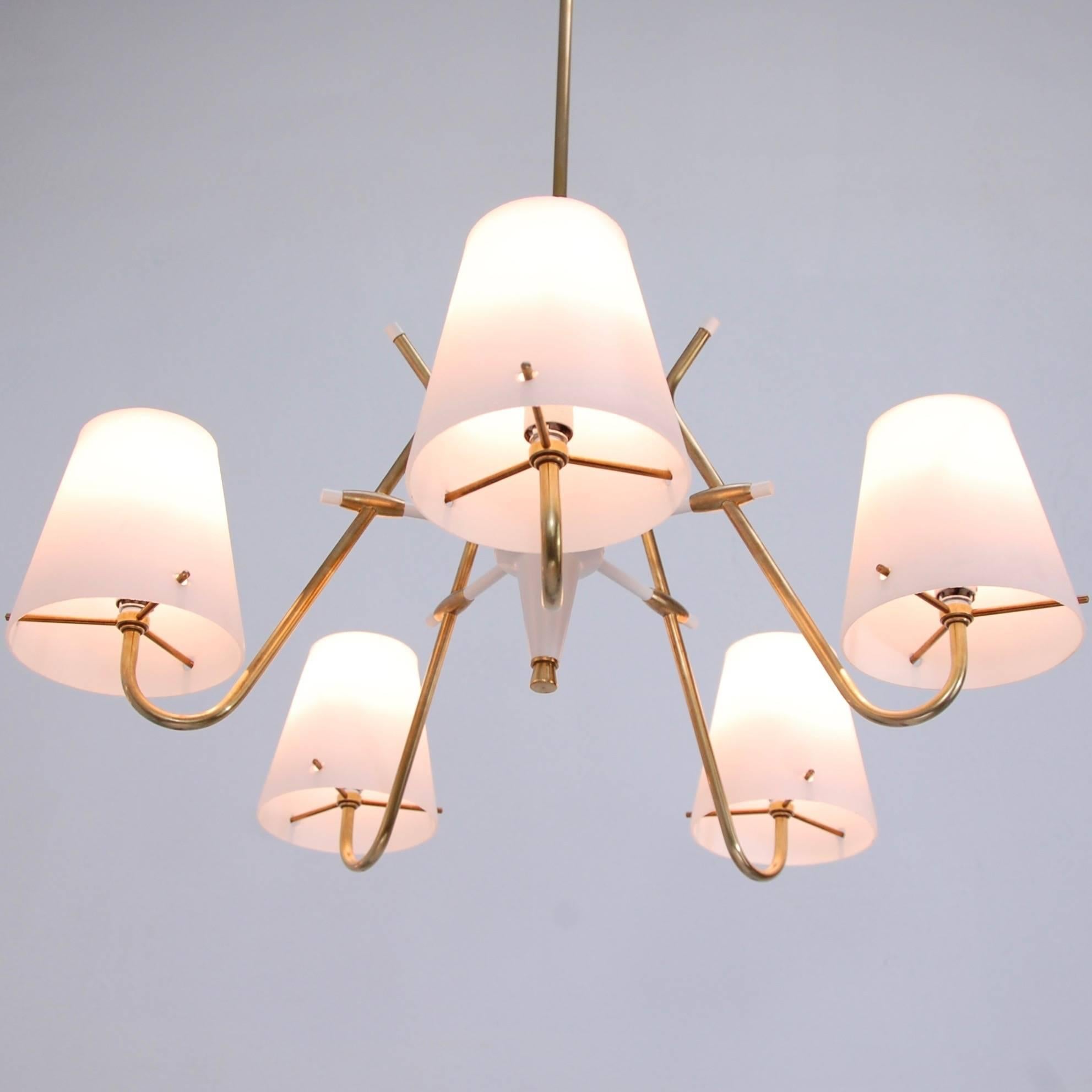 Italian Five-Glass Shade Chandelier In Excellent Condition In Los Angeles, CA