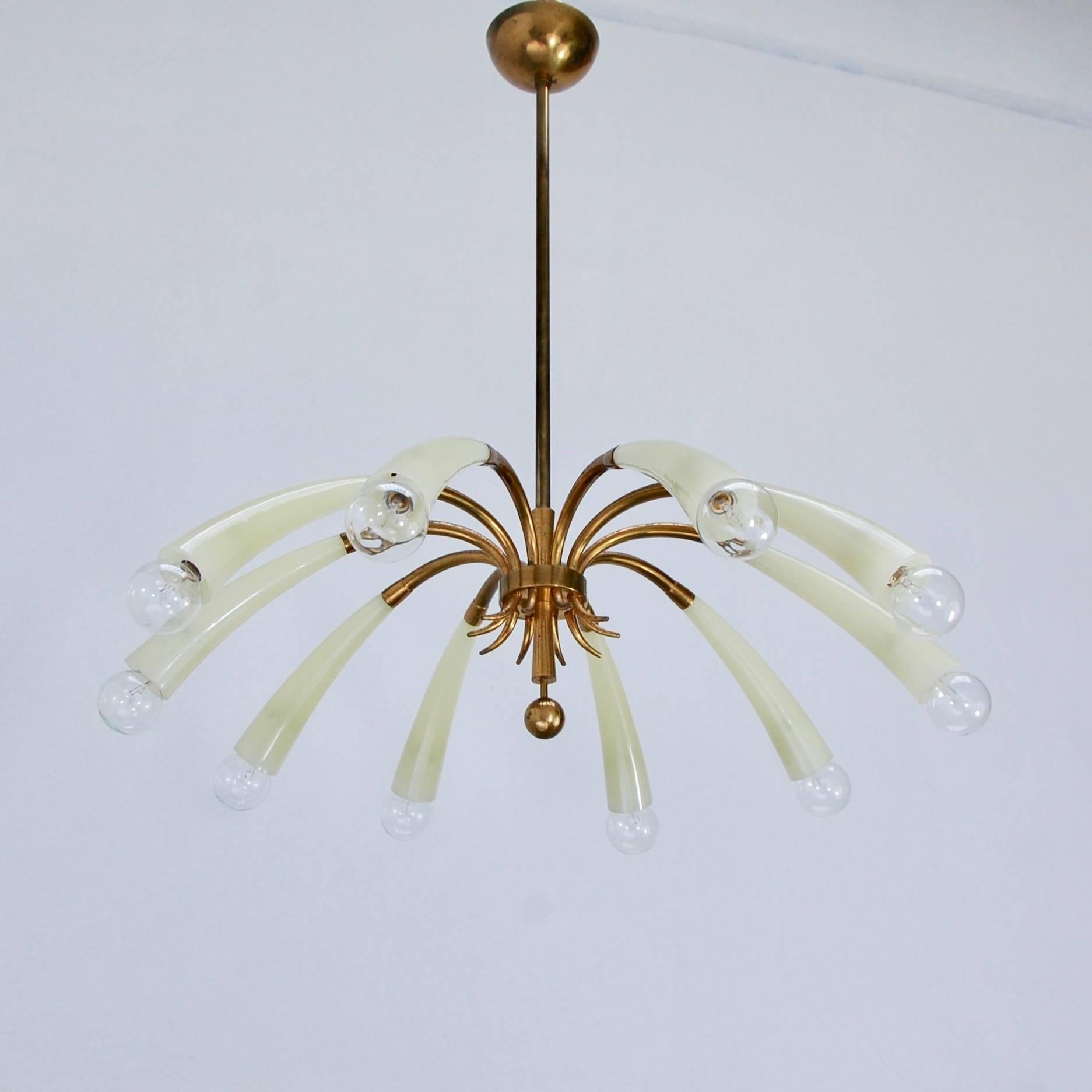 Mid-Century Modern Ten-Light Fluted Glass Chandelier