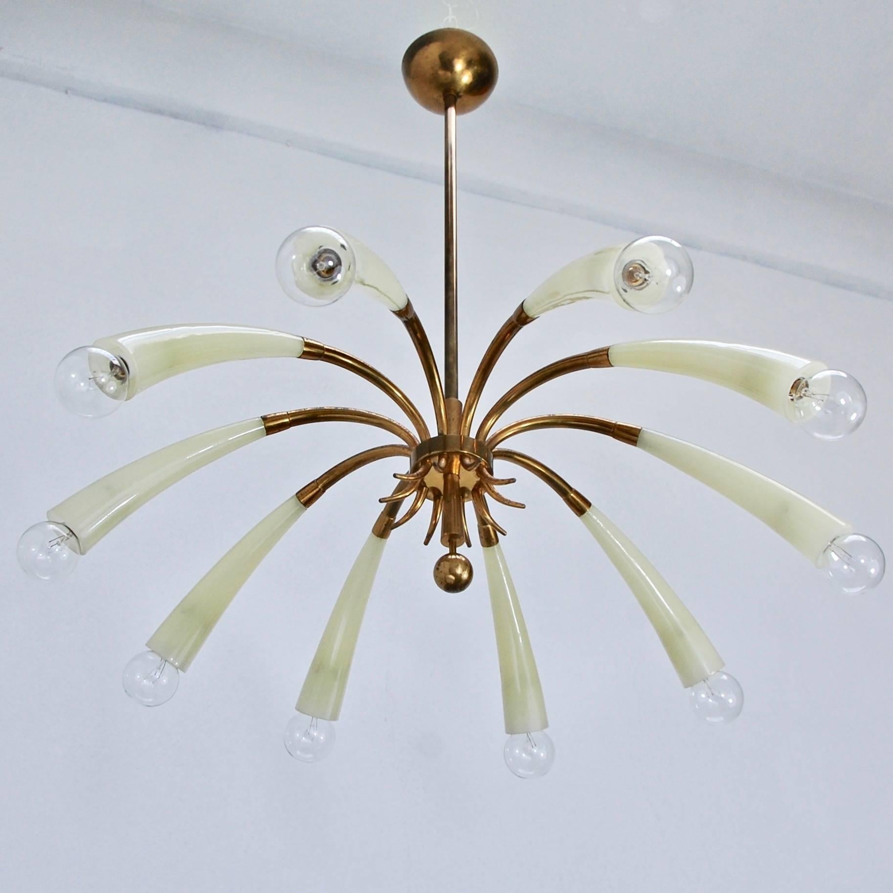 Ten-Light Fluted Glass Chandelier In Excellent Condition In Los Angeles, CA