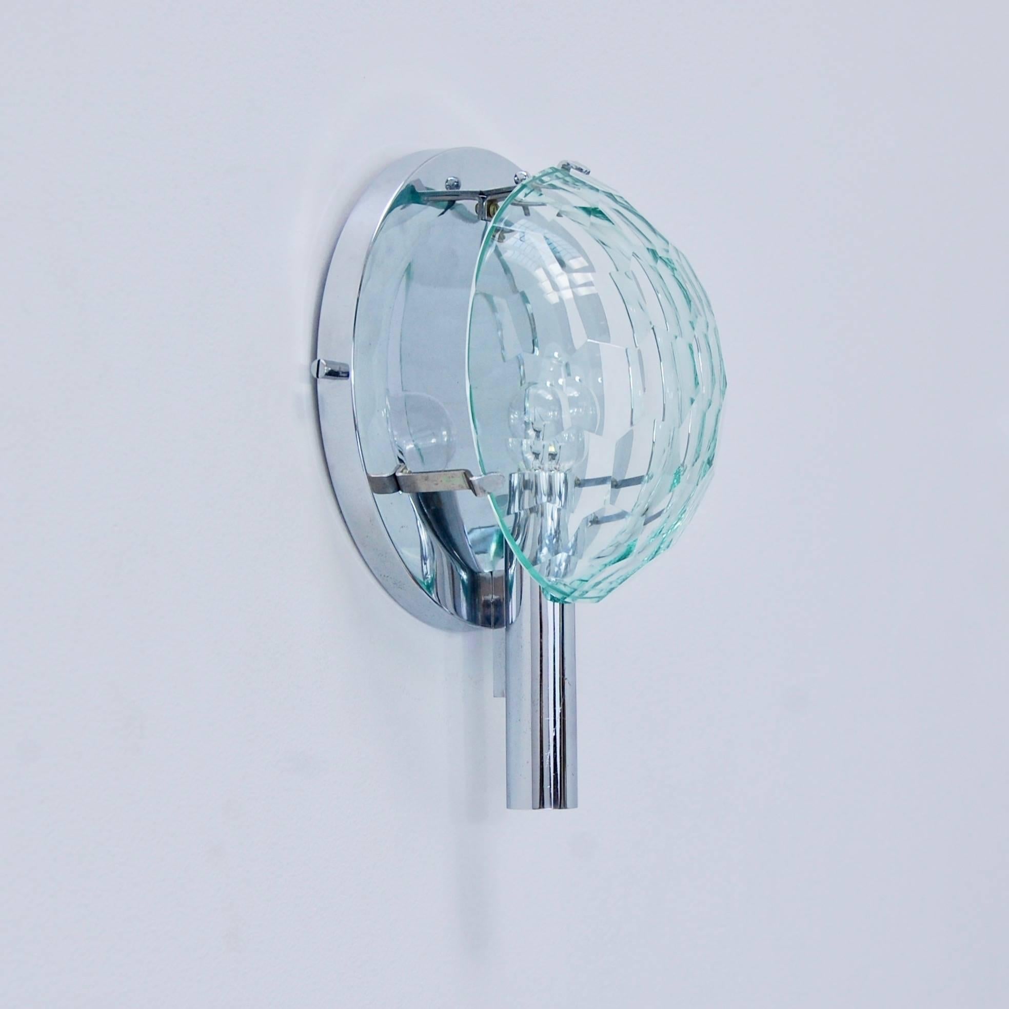 Plated Italian Crystal Facetted Glass Sconces For Sale