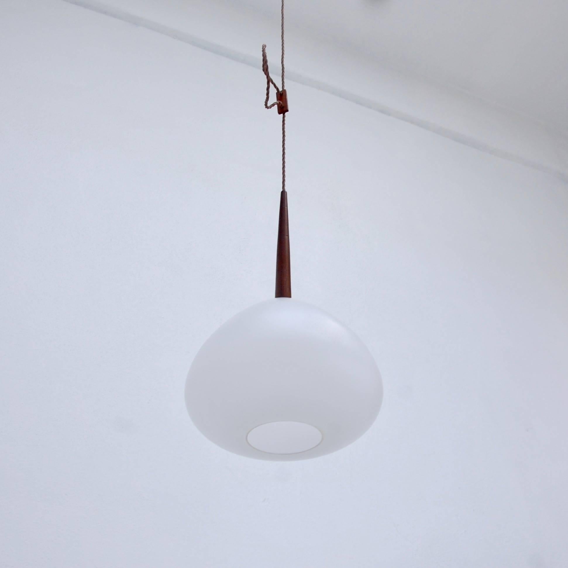 Teak and Glass Pendant In Excellent Condition In Los Angeles, CA