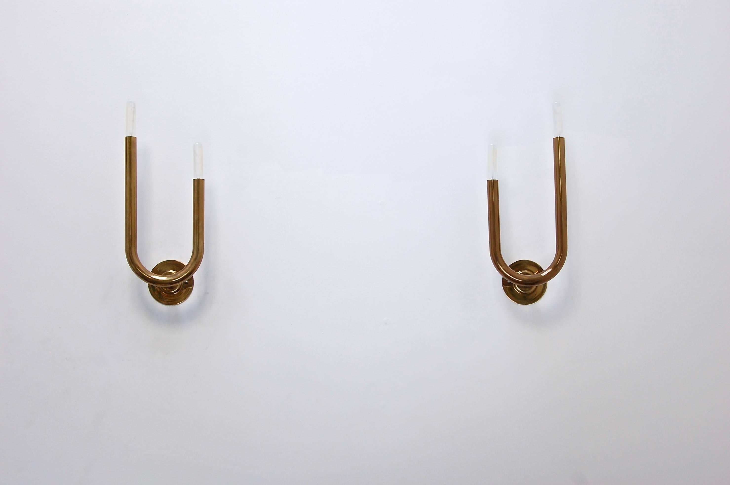 Brass LU Wall Sconces by Lumfardo Luminaires For Sale