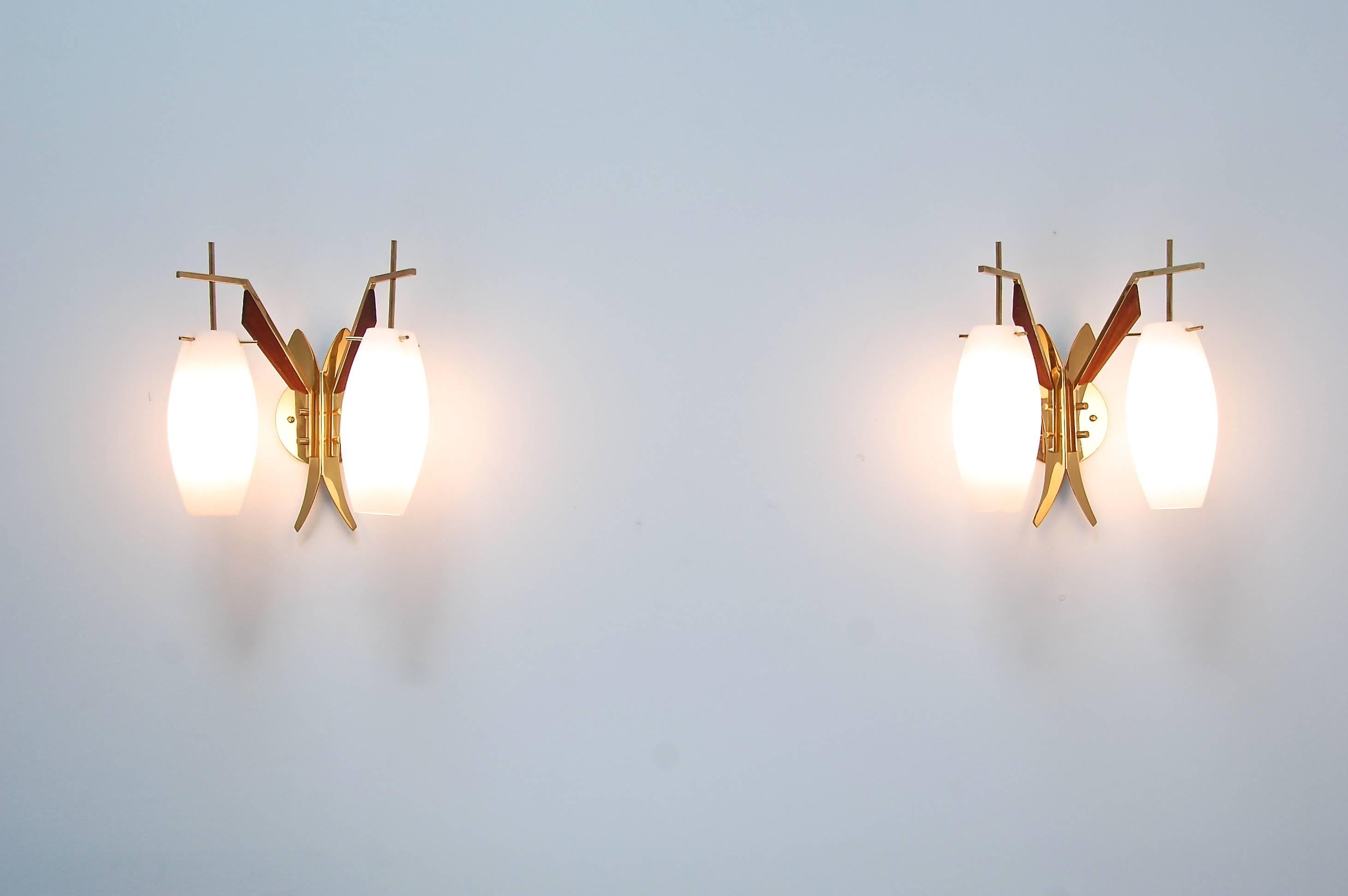 Mid-Century Modern Double Bombe Sconces from Italy For Sale