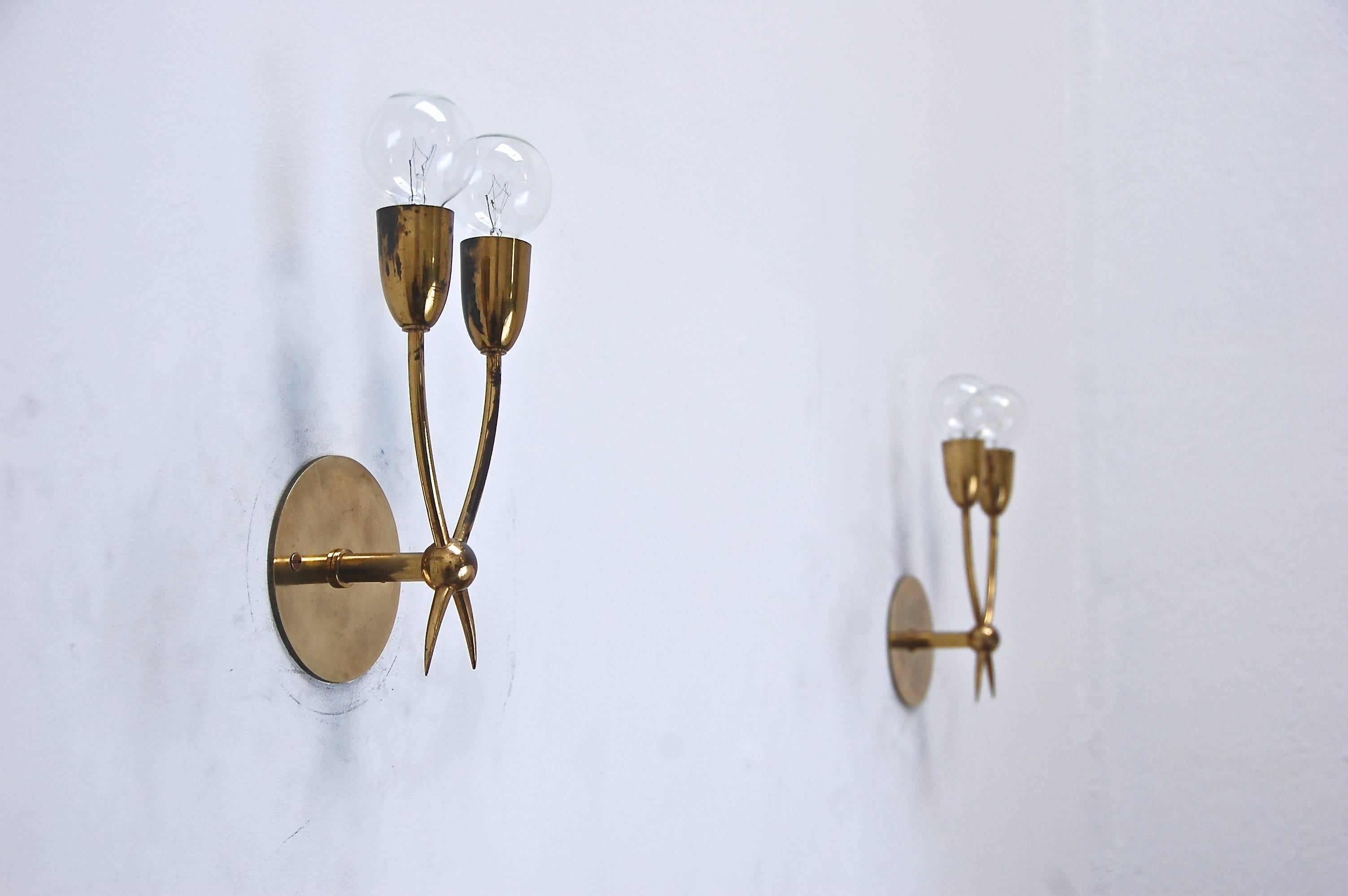 Petite Italian Sconces in the style of Guglielmo Ulrich In Excellent Condition In Los Angeles, CA