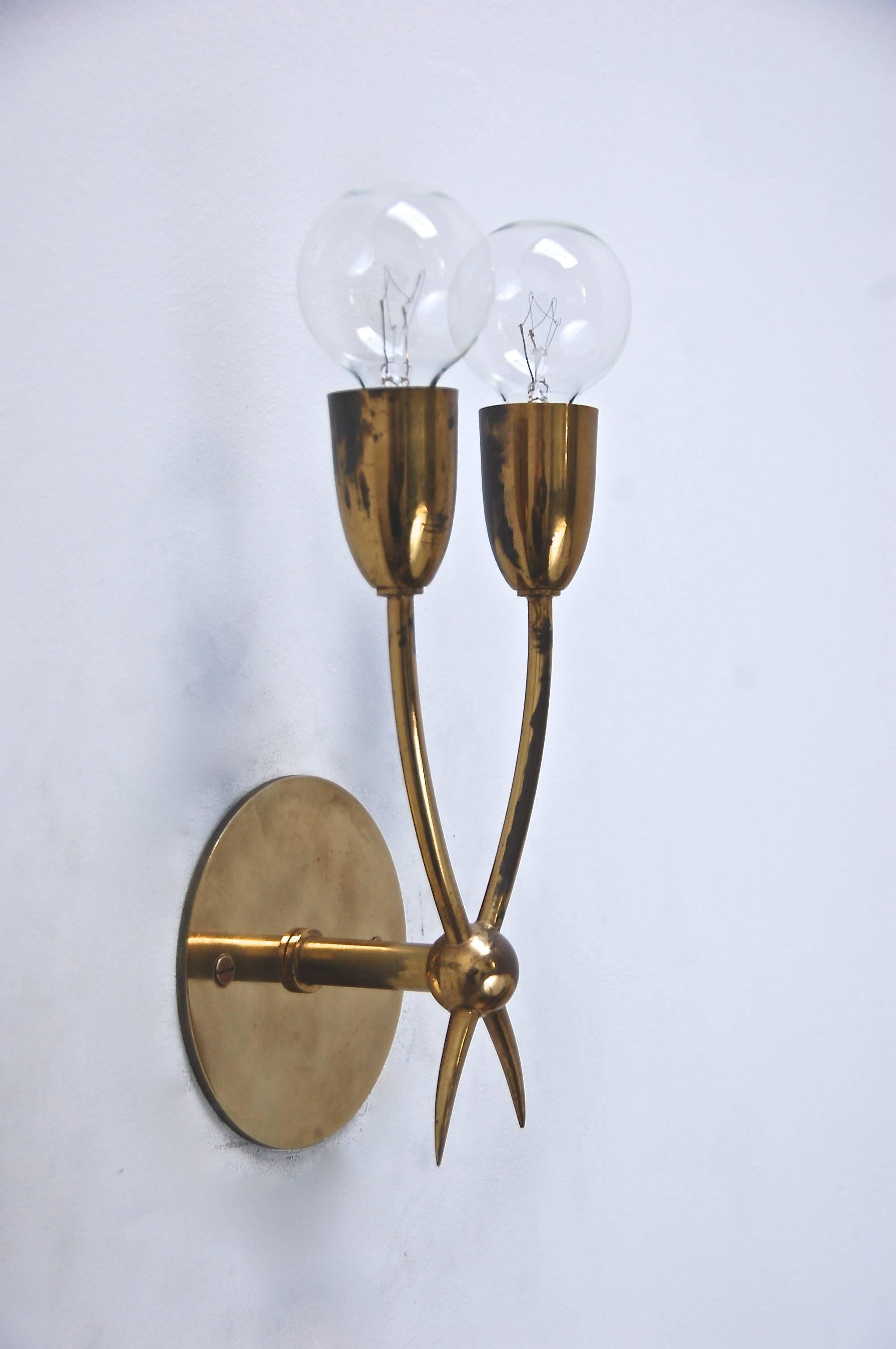 Patinated Petite Italian Sconces in the style of Guglielmo Ulrich