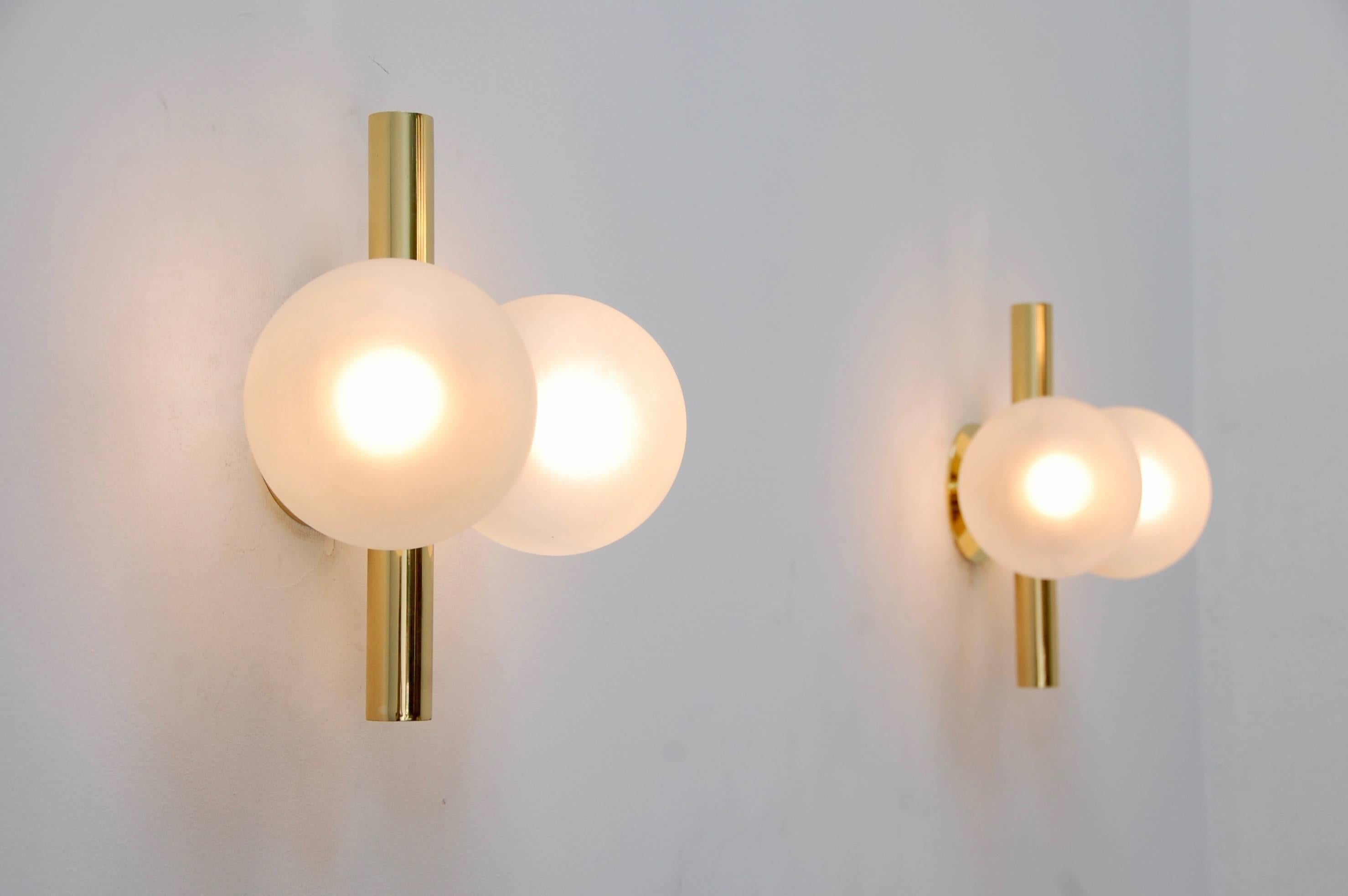 1960s Kaiser German Globe Sconces In Excellent Condition For Sale In Los Angeles, CA