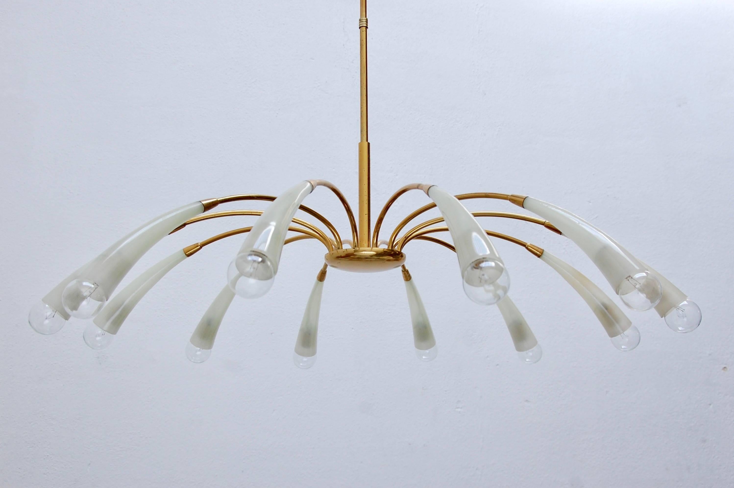 Mid-Century Modern Large Fluted Glass Chandelier