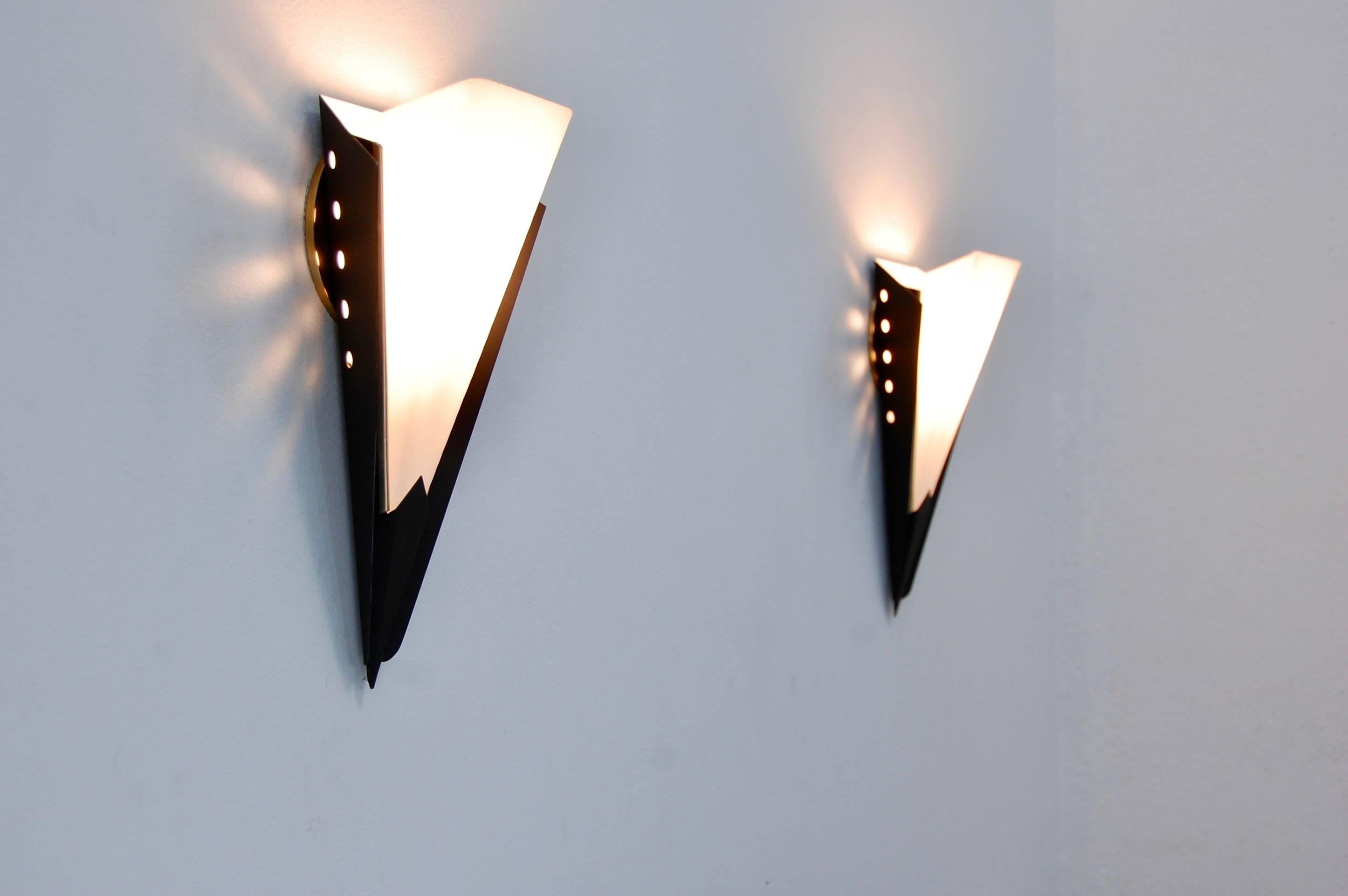 Triangular French Modernist Sconces In Excellent Condition In Los Angeles, CA