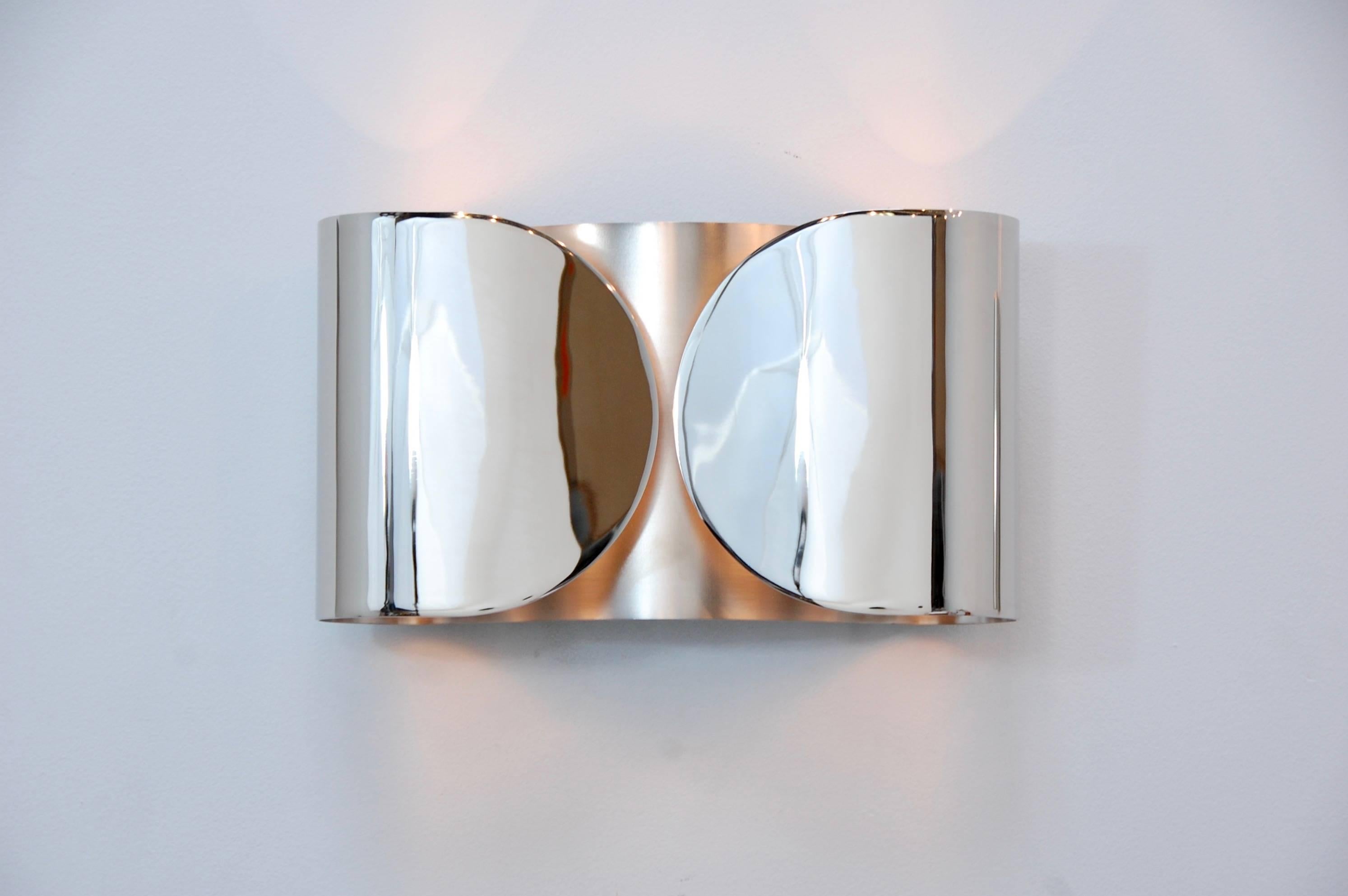 Plated Foglio Sconces by Tobia Scarpa in Nickel Finish For Sale