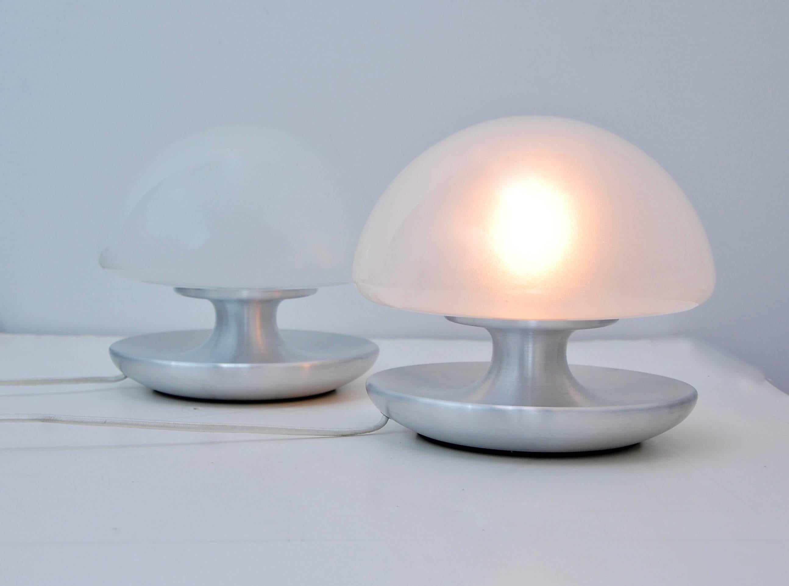 1970s Satin Aluminium Table Lamps In Excellent Condition In Los Angeles, CA