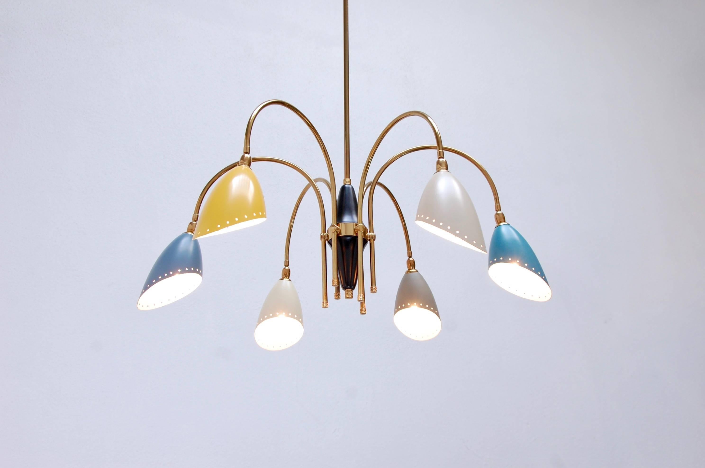Painted Multicolored 1950s Italian Chandelier For Sale
