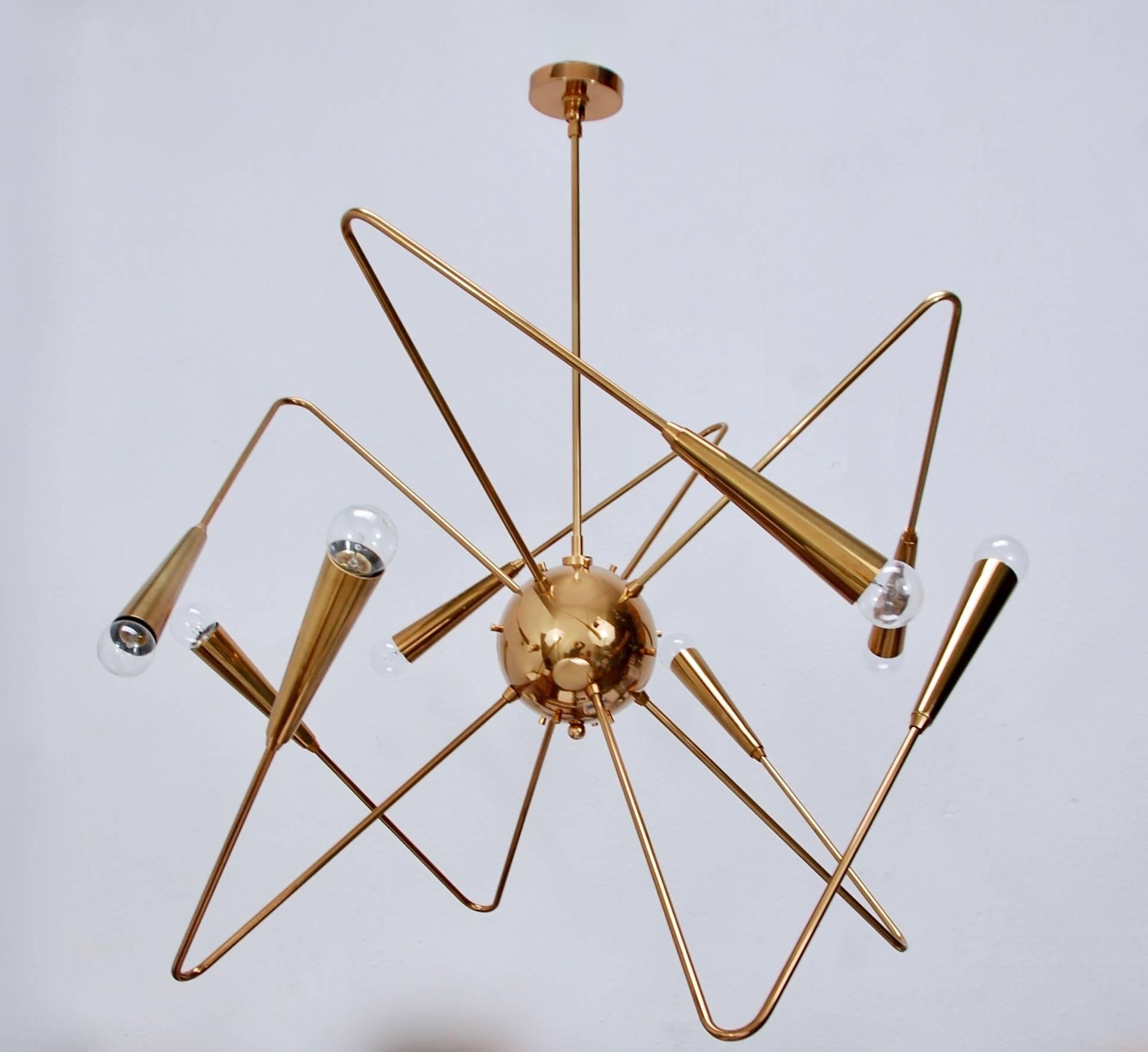 Mid-Century Modern LU Brass Sputnik Chandelier by Lumfardo Luminaires For Sale