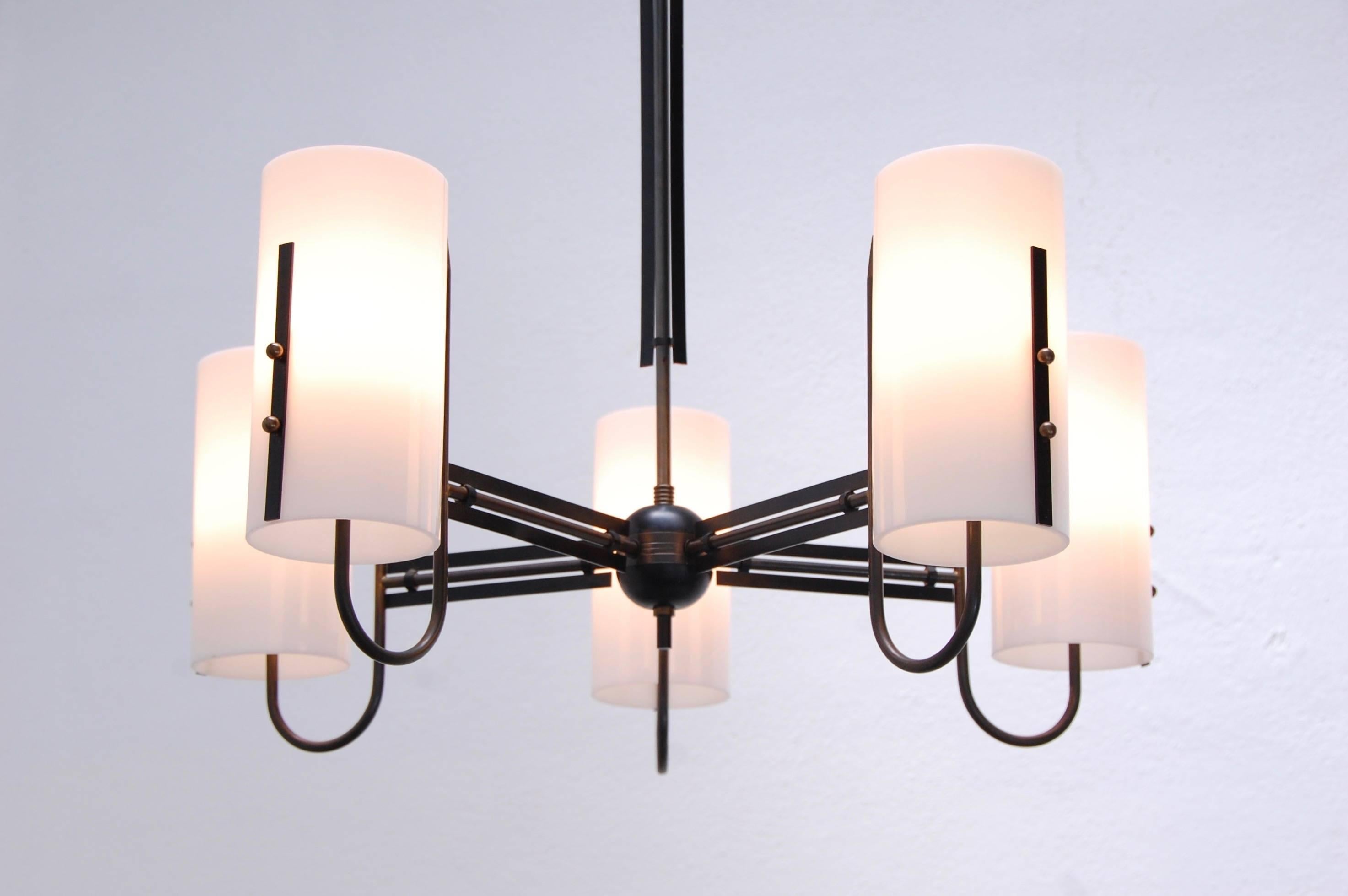 Five Cylinder Italian Chandelier In Excellent Condition In Los Angeles, CA