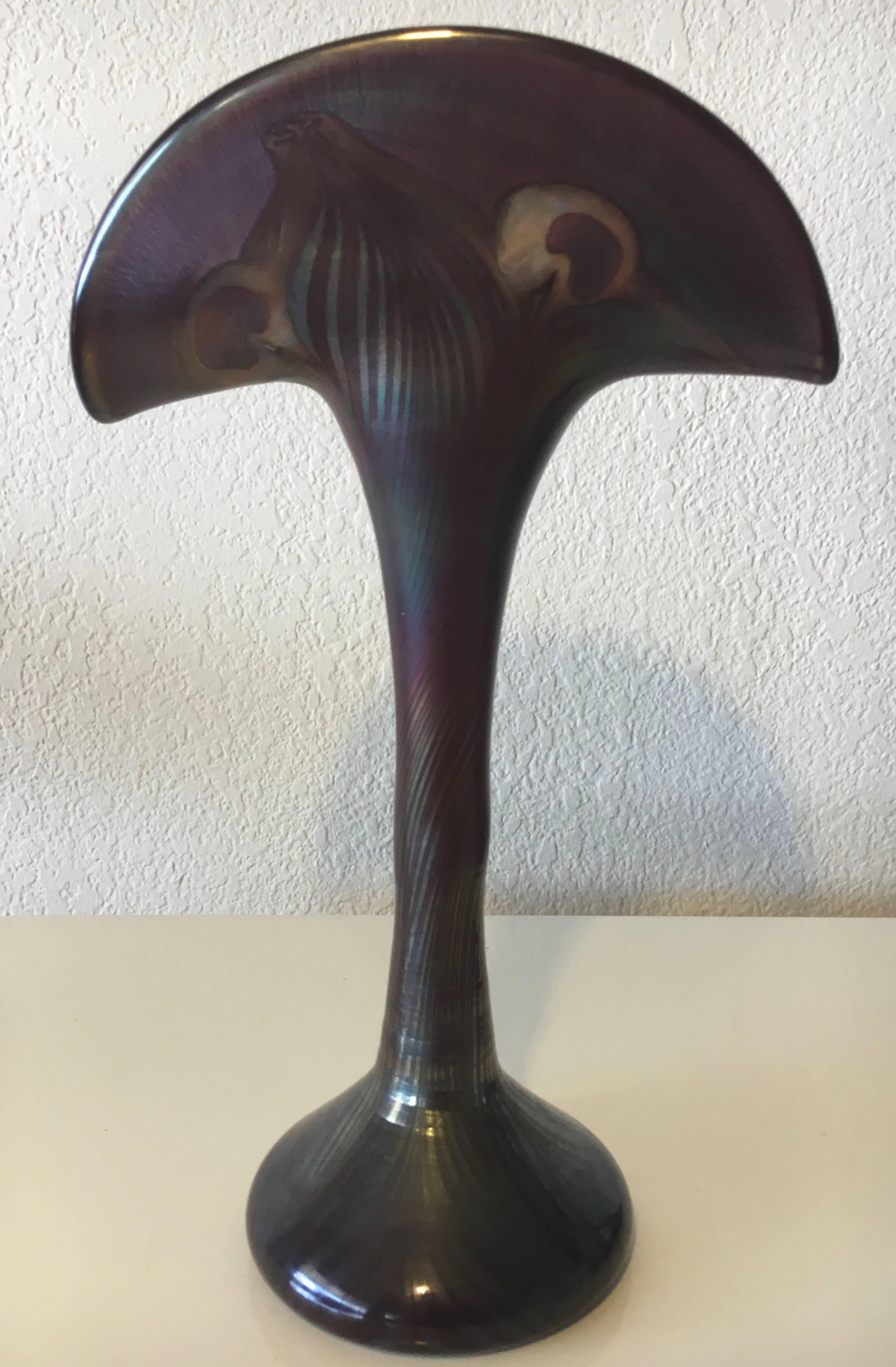 Art Nouveau Rindskopf Art Glass Large Fan Vase, circa 1900s For Sale