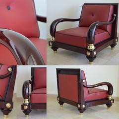 Rare 1950s Octavio Vidales Sculptural Chairs in Lacquered Mahogany and Leather