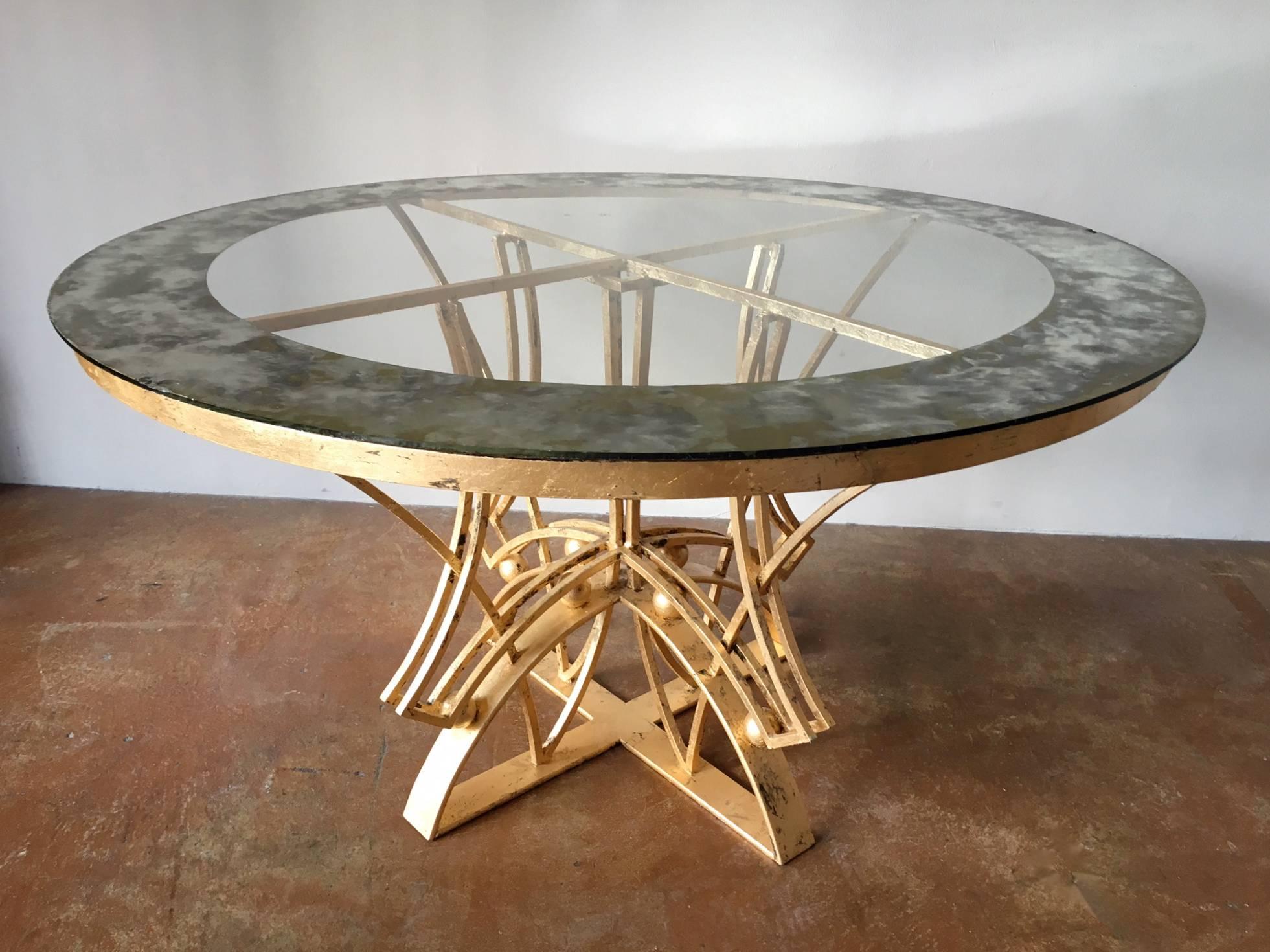 Arturo Pani gilt over iron dining or center table base.
Executed by Talleres Chacòn workshop in Mexico City.
circa 1950.
A truly stunning piece.

(Glass top not Included).

