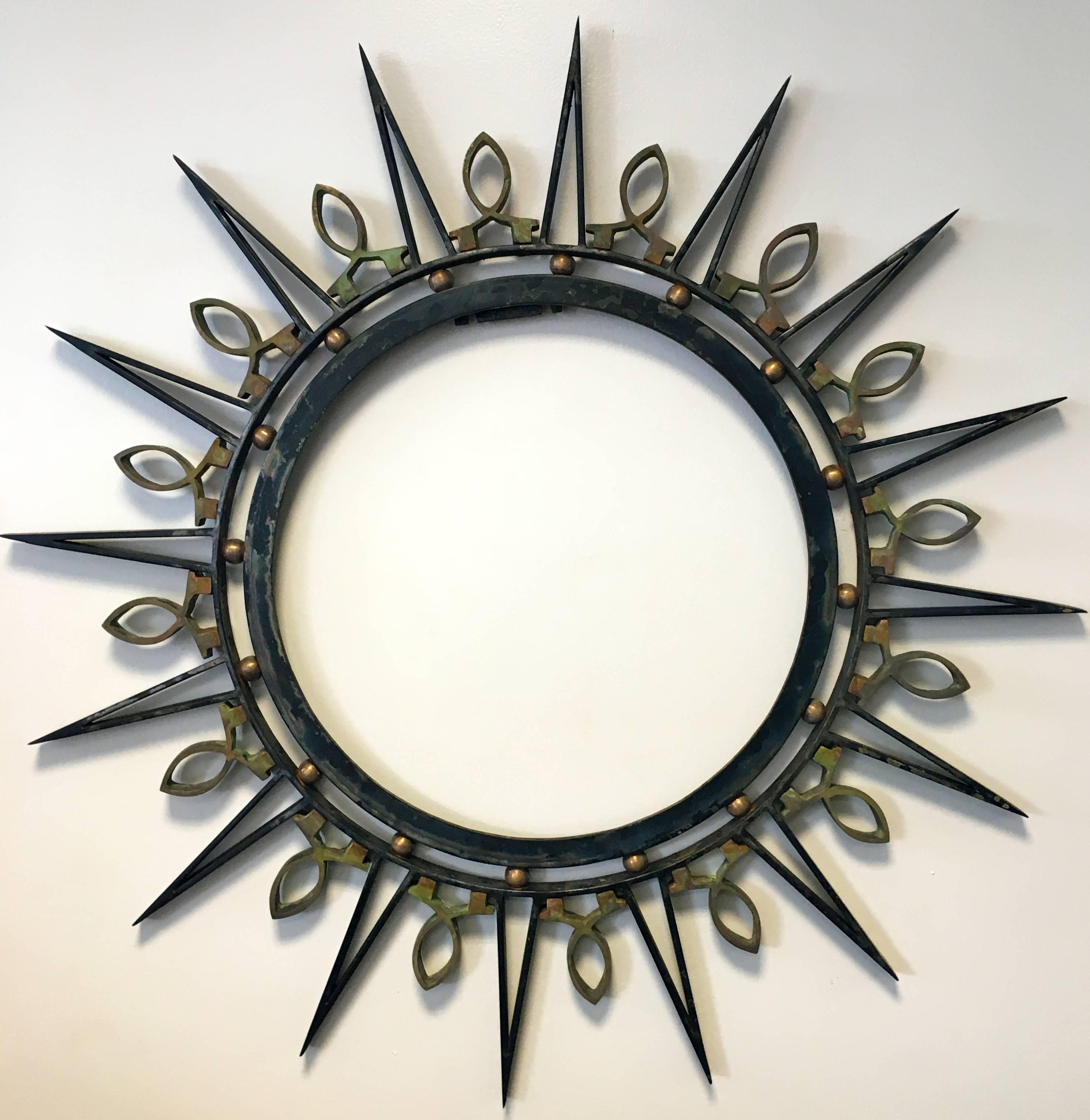 Mid-Century Modern Exceptional 1950's Arturo Pani, Iron and Solid Brass Accents , Mirror For Sale