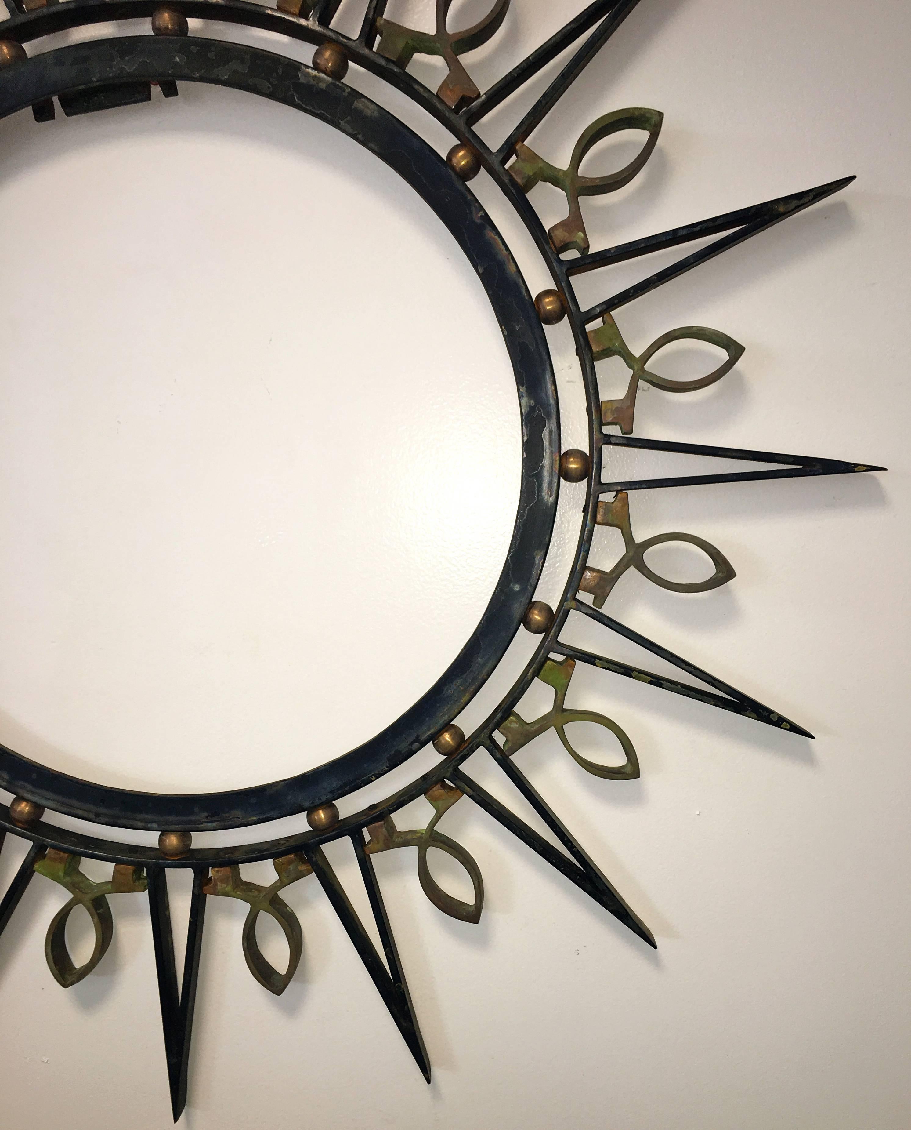 Exceptional 1950's Arturo Pani, Iron and Solid Brass Accents , Mirror In Good Condition For Sale In San Diego, CA