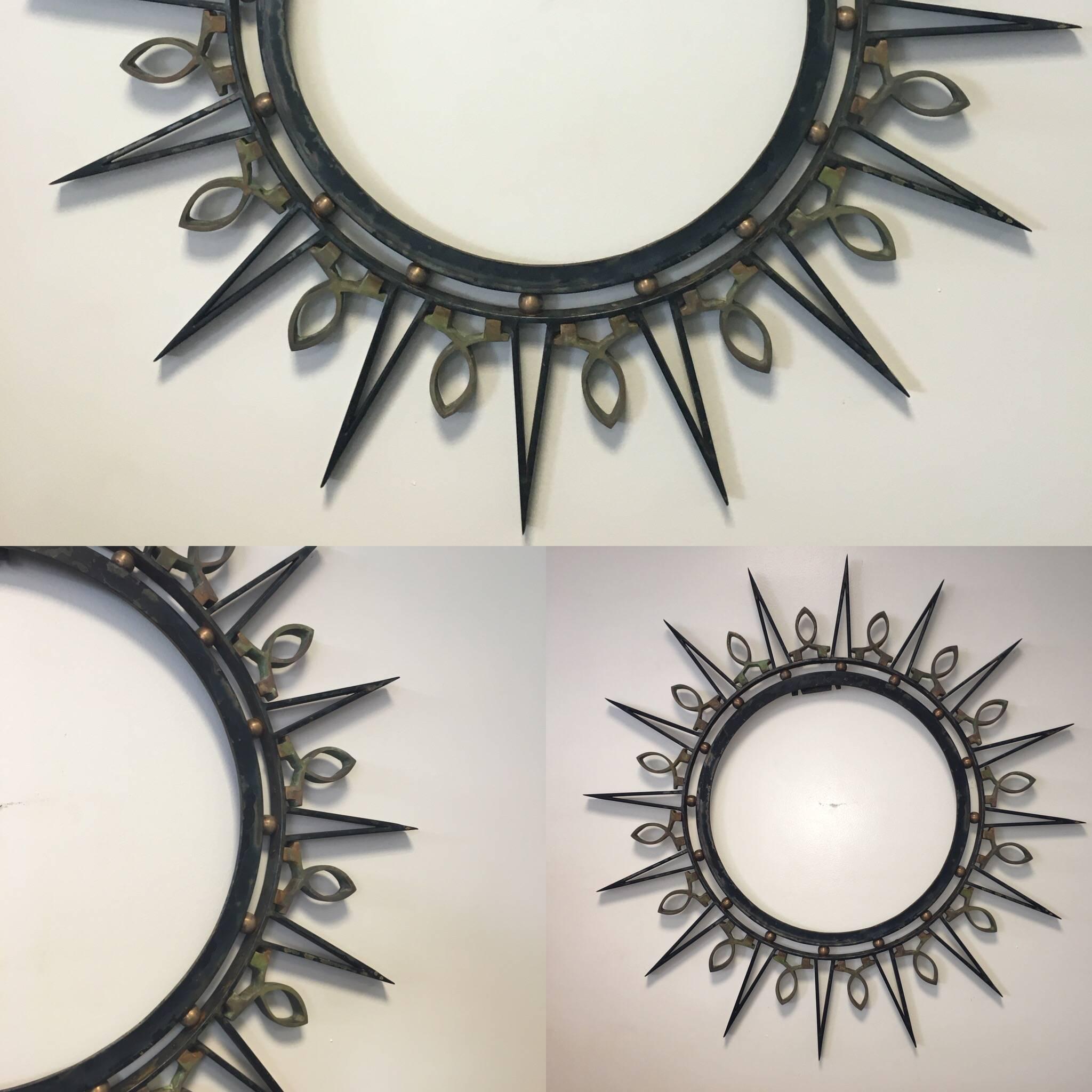 Exceptional 1950's Arturo Pani, Iron and Solid Brass Accents , Mirror For Sale 1