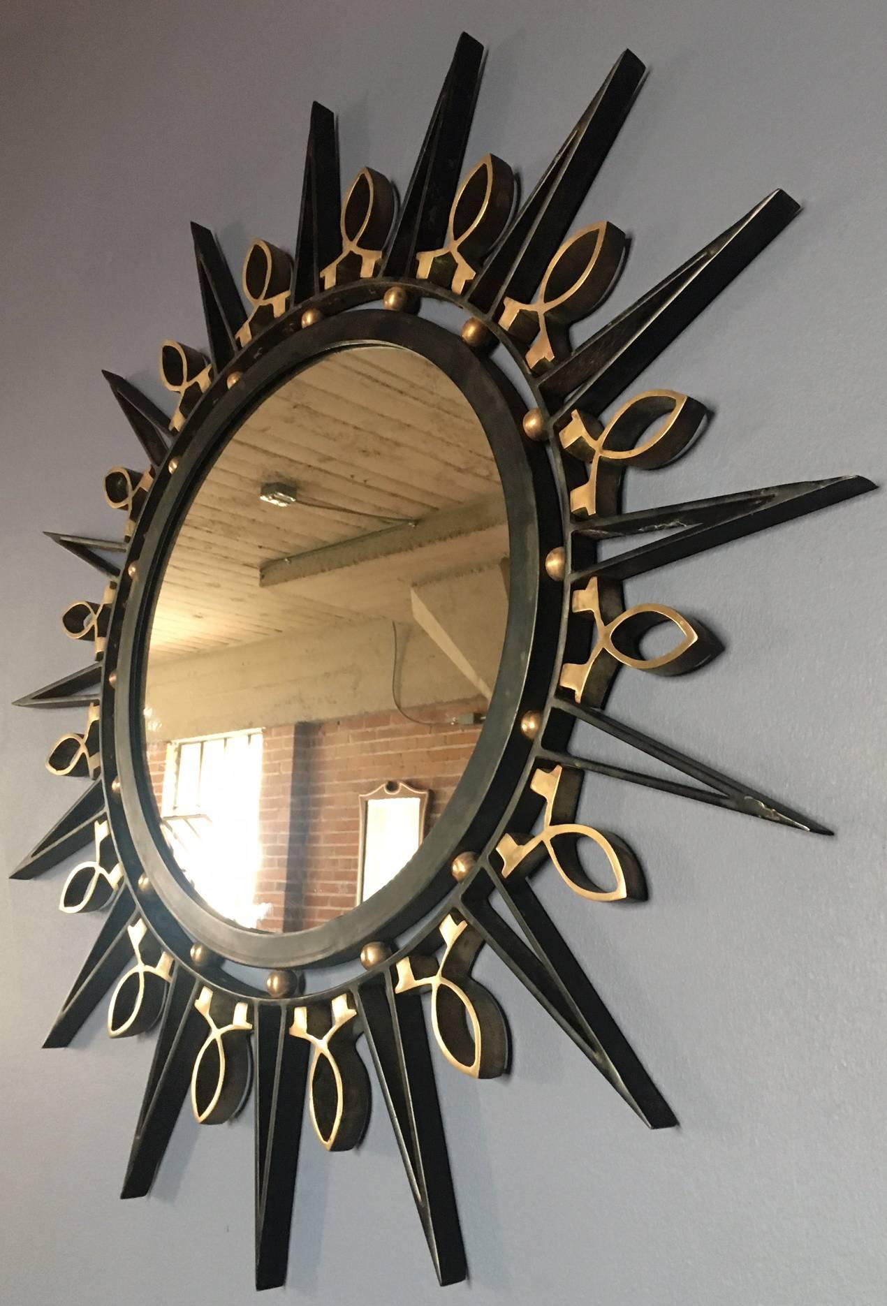 Mexican Exceptional 1950's Arturo Pani, Iron and Solid Brass Accents , Mirror For Sale
