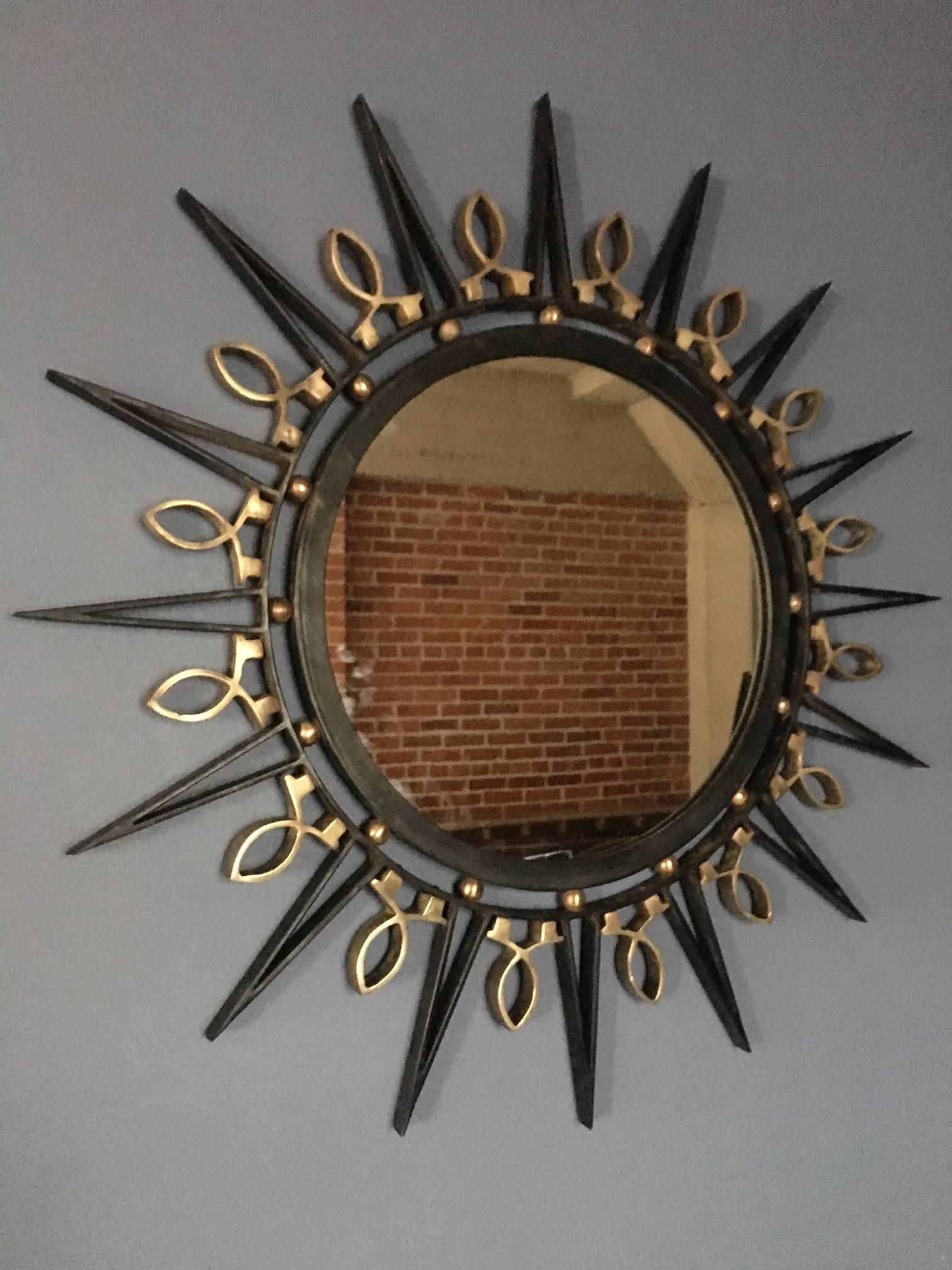 20th Century Exceptional 1950's Arturo Pani, Iron and Solid Brass Accents , Mirror For Sale