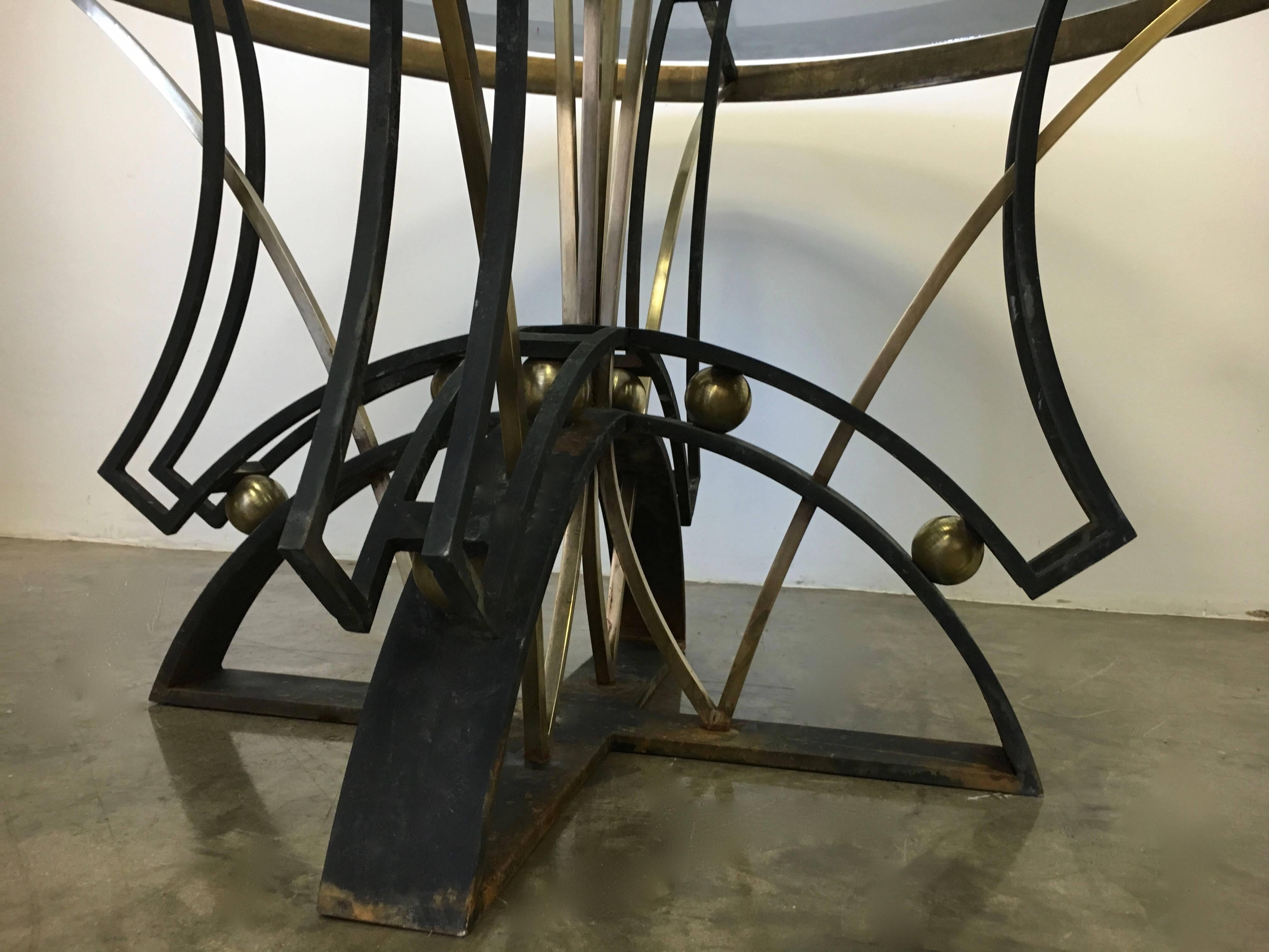 Superb Iron and Brass Round Dining Table by Arturo Pani, Mexico City circa 1950s For Sale 2
