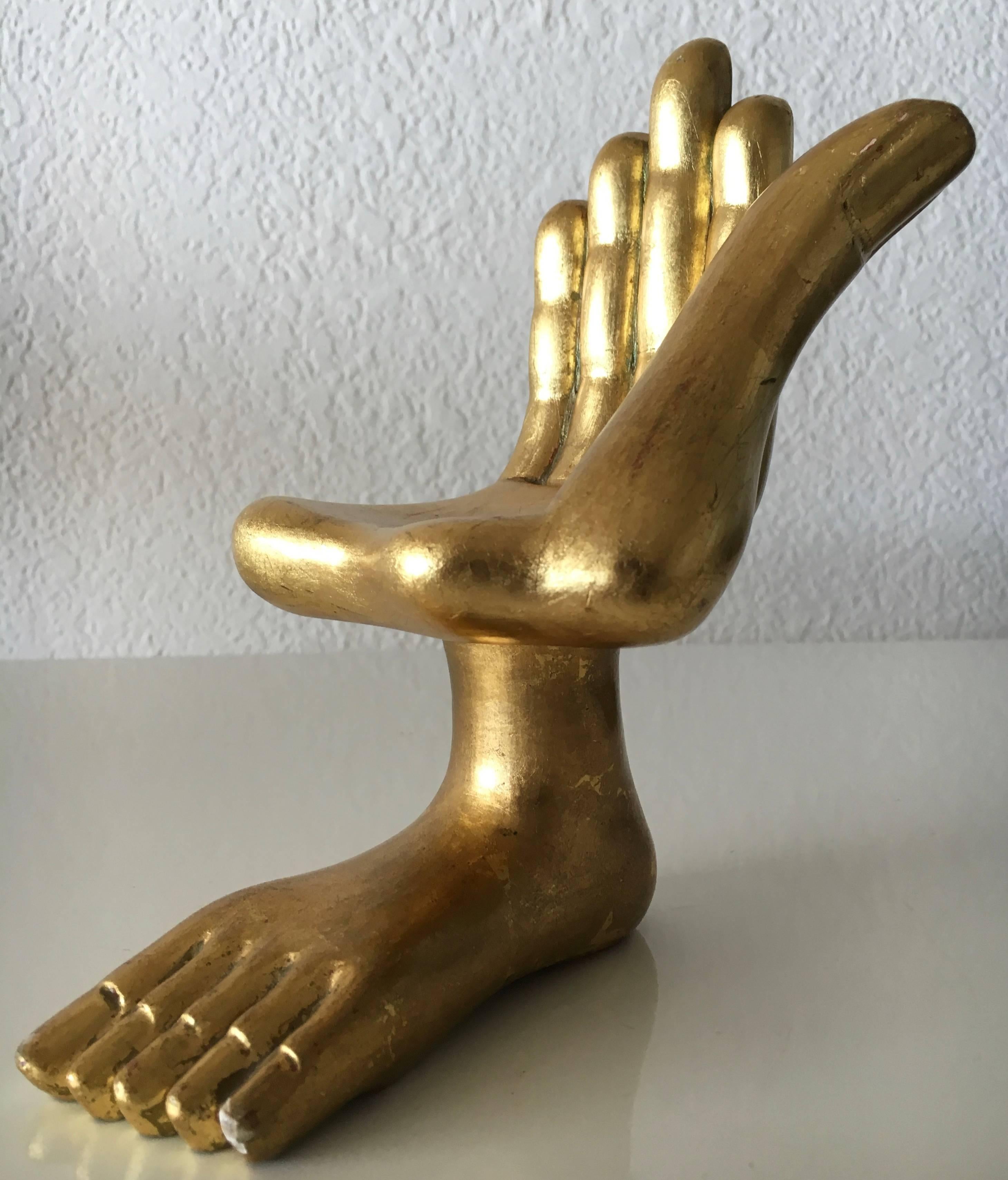 Signed Pedro Friedeberg Miniature Hand-Foot Gilt Sculpture, Mexico, 1960s 1