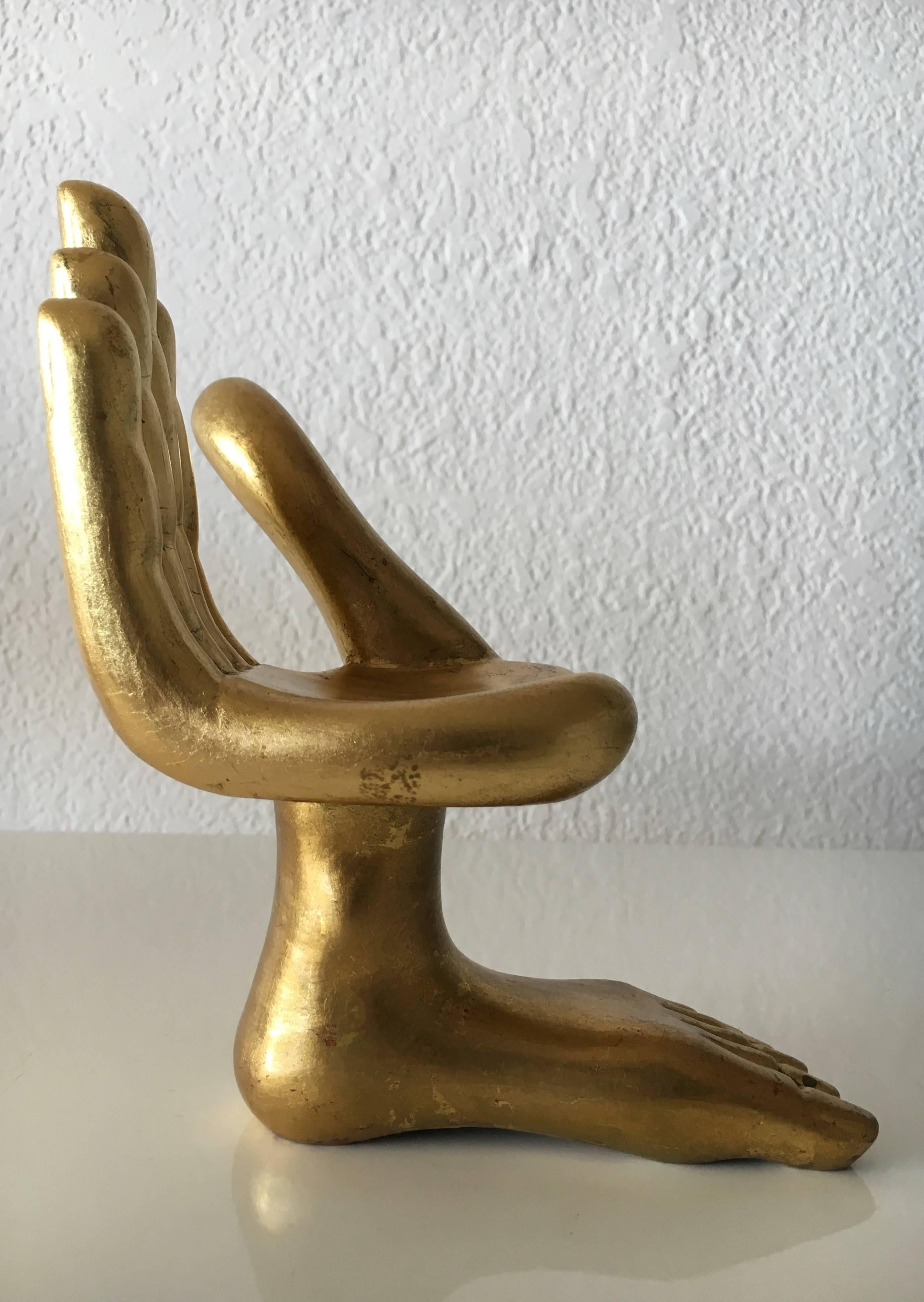 Signed Pedro Friedeberg Miniature Hand-Foot Gilt Sculpture, Mexico, 1960s In Good Condition In San Diego, CA