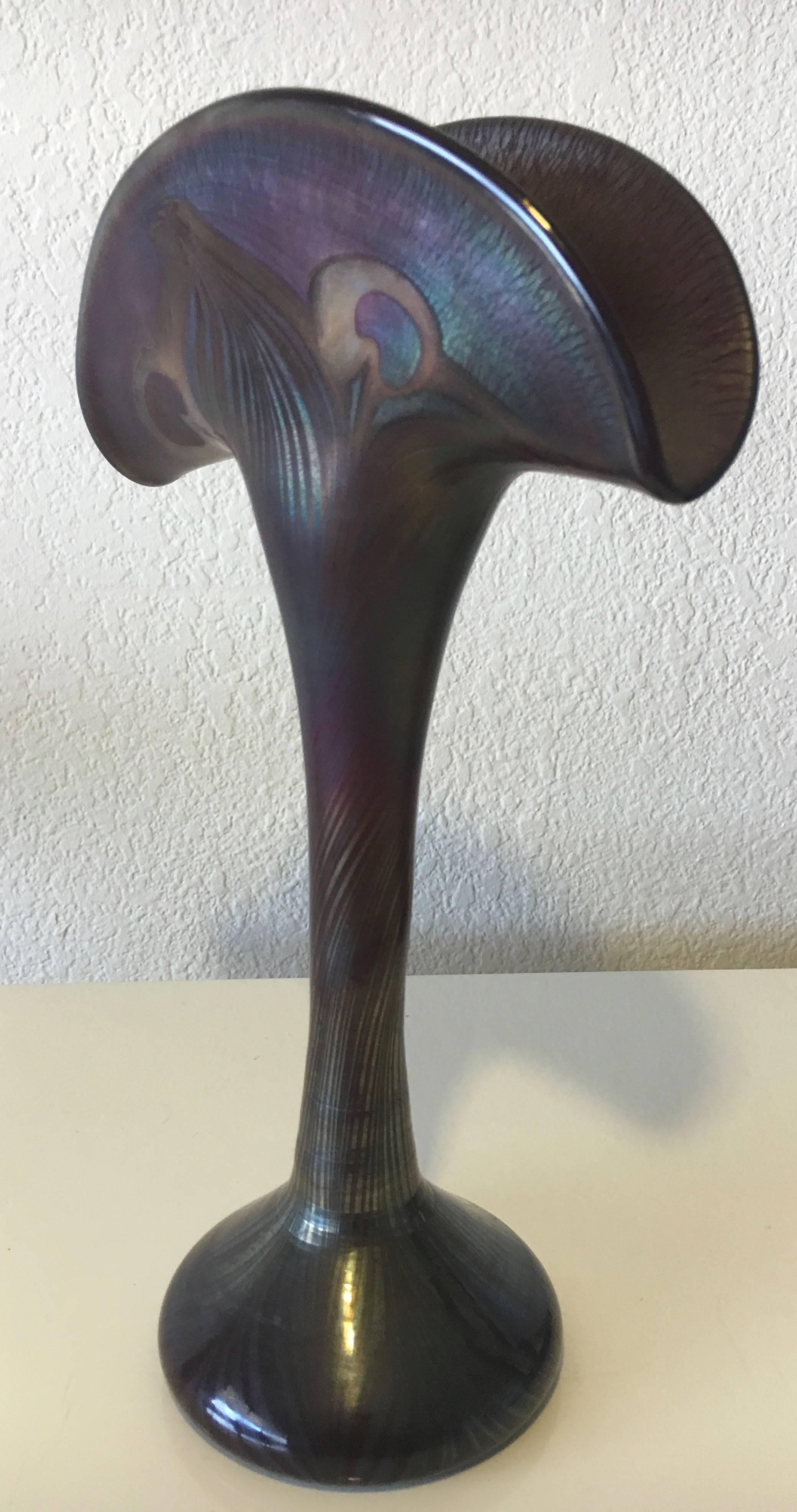 Czech Rindskopf Art Glass Large Fan Vase, circa 1900s For Sale