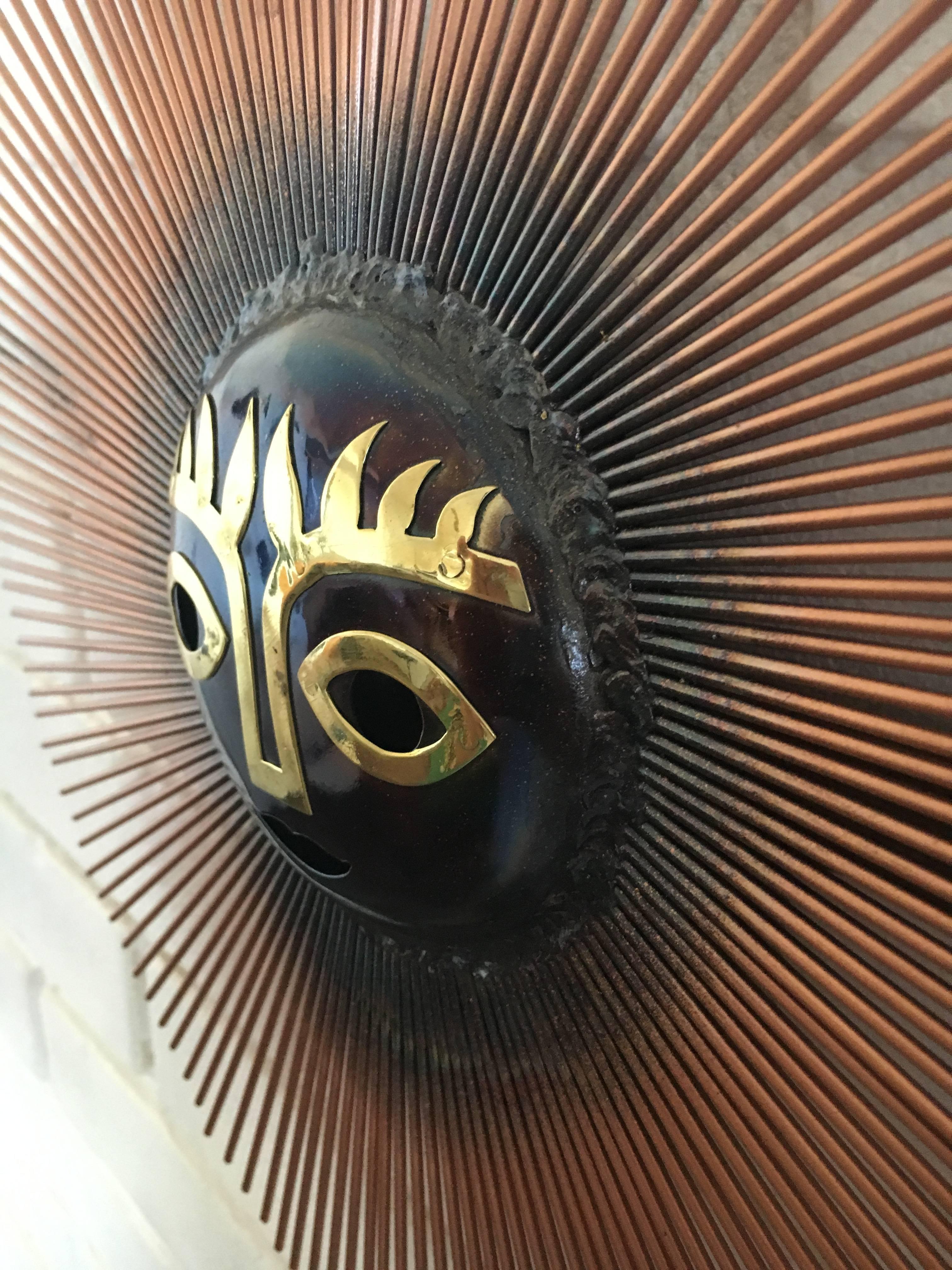 Mexican Iron and Brass Wall Sculpture by Emaus, Mexico, circa 1970 For Sale