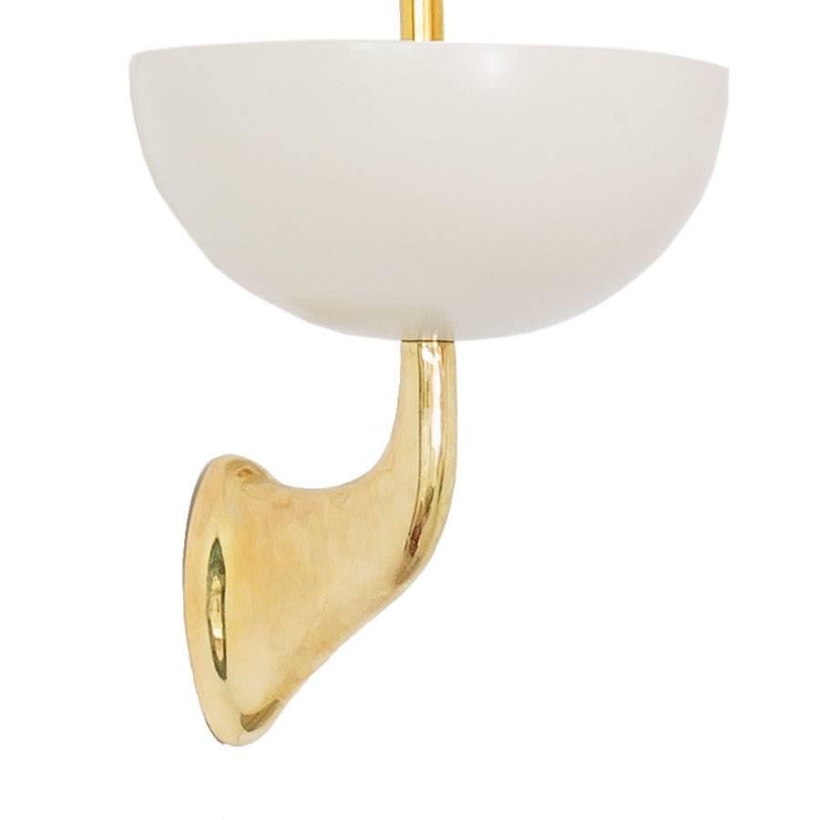 Pair of sconces designed by Stilnovo made of brass and lacquered metal bowls in white.