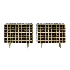 Pair of Italian Wooden Sideboards Covered in Brass and Black Glass