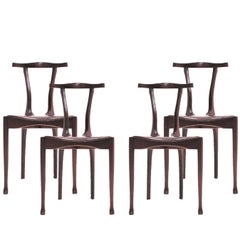 Oscar Tusquets Mid Century Modern Wood and Leather "Gaulino" Spanish Set Chairs 