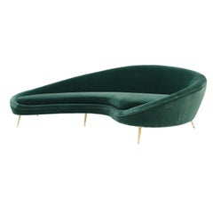 In the Style Ico Parisi Curved Green Cotton Velvet and Brass Italian Sofa