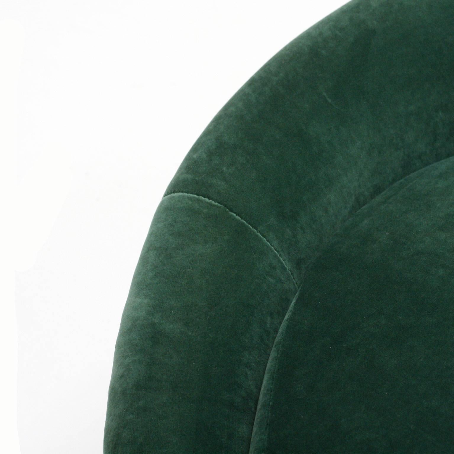 Contemporary In the Style Ico Parisi Curved Green Cotton Velvet and Brass Italian Sofa