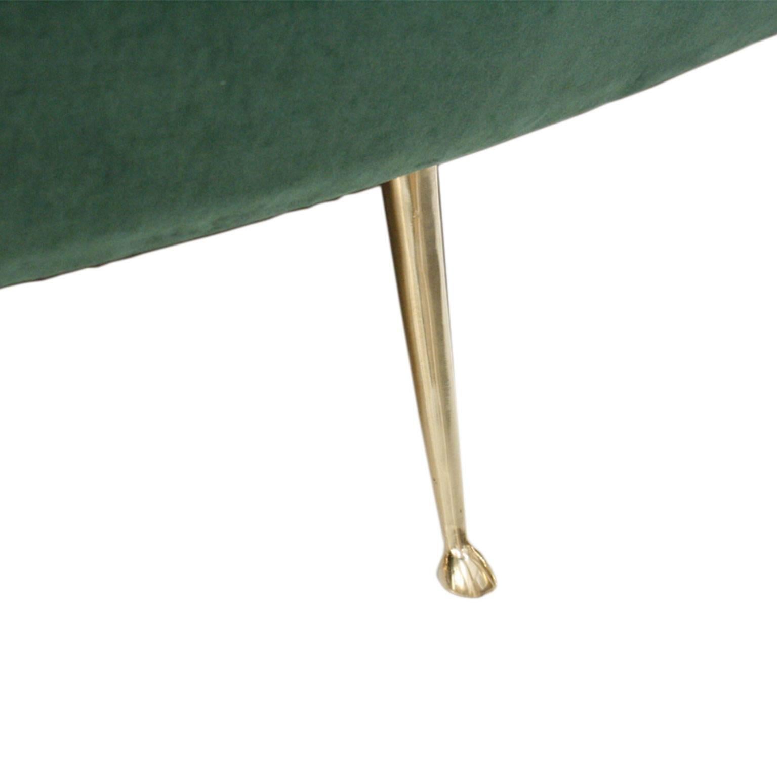 In the Style Ico Parisi Curved Green Cotton Velvet and Brass Italian Sofa 1