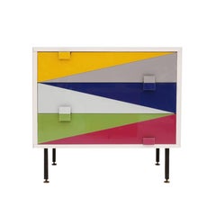 L.A. Studio Modern Solid Wood and Colored Glass Pair of Italian Nightstands