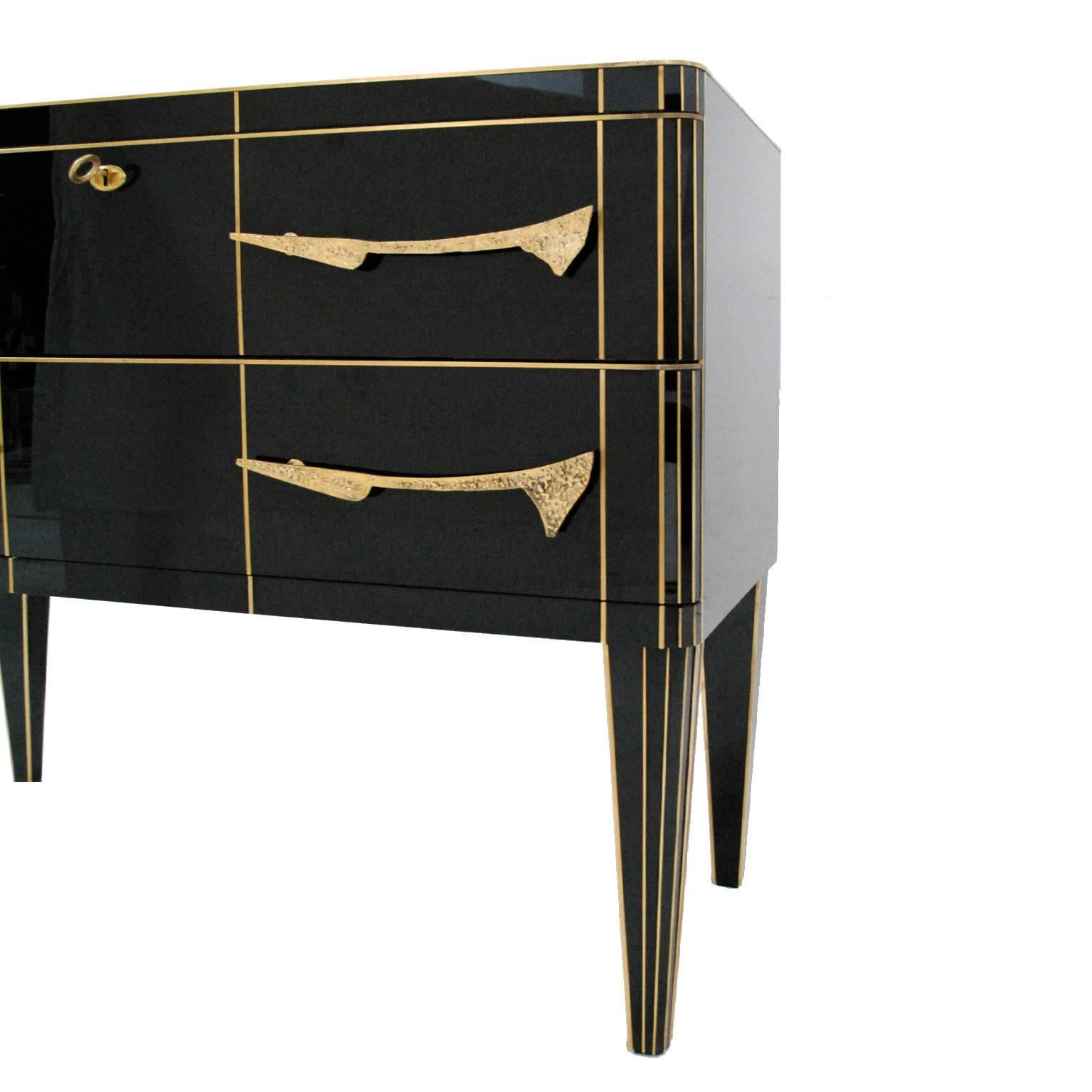 Mid-20th Century Pair of Murano and Brass commodes.