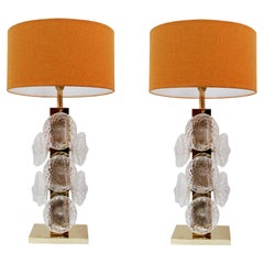 Pair of Italian Murano Glass and Brass Table Lamps, Italy