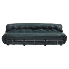 Soriana Sofa by Tobia Scarpa for Cassina, Italy 1960s, Green Leather and Steel