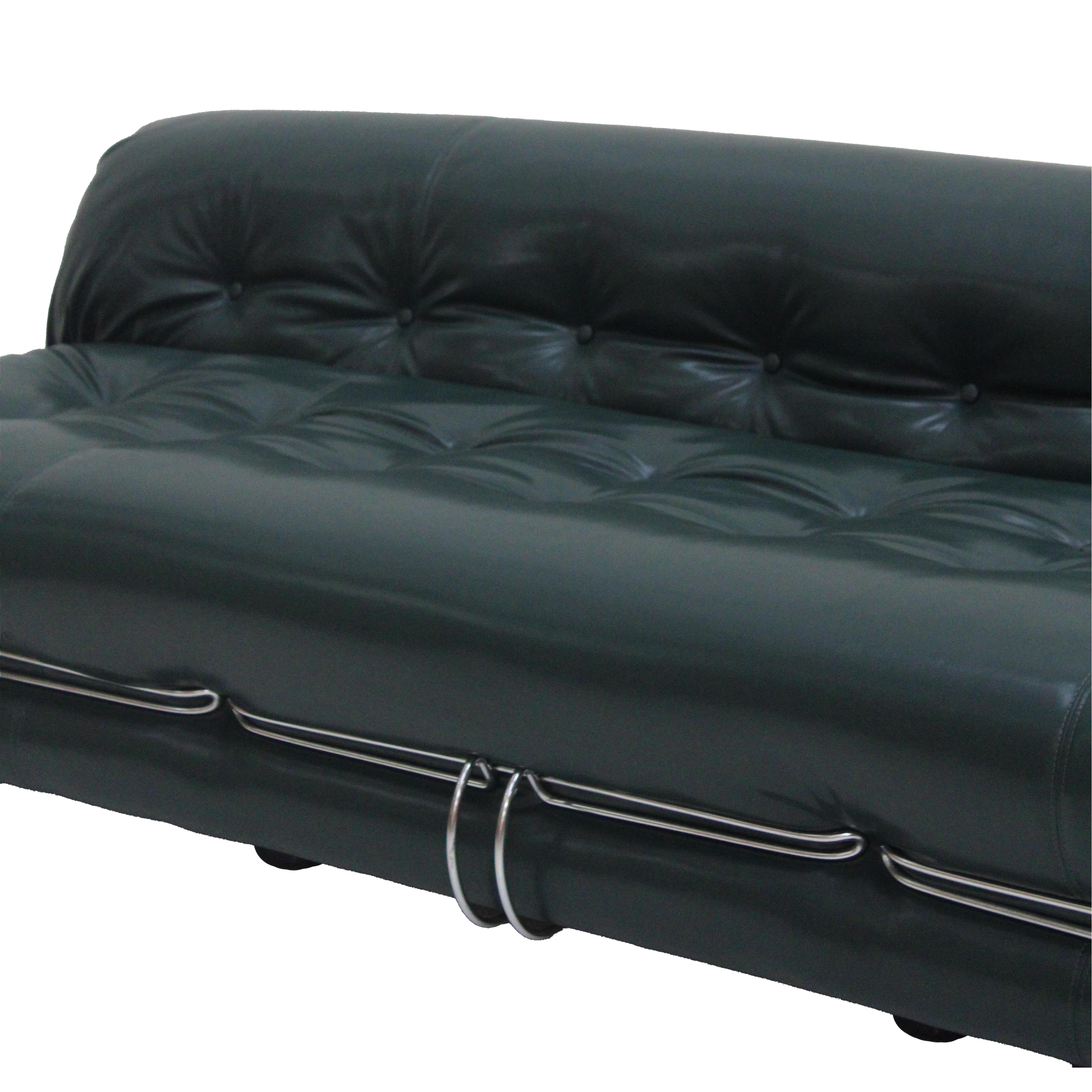 Canapé Soriana de Tobia Scarpa pour Cassina, Italie, années 1960, cuir vert et acier Bon état - En vente à Madrid, ES