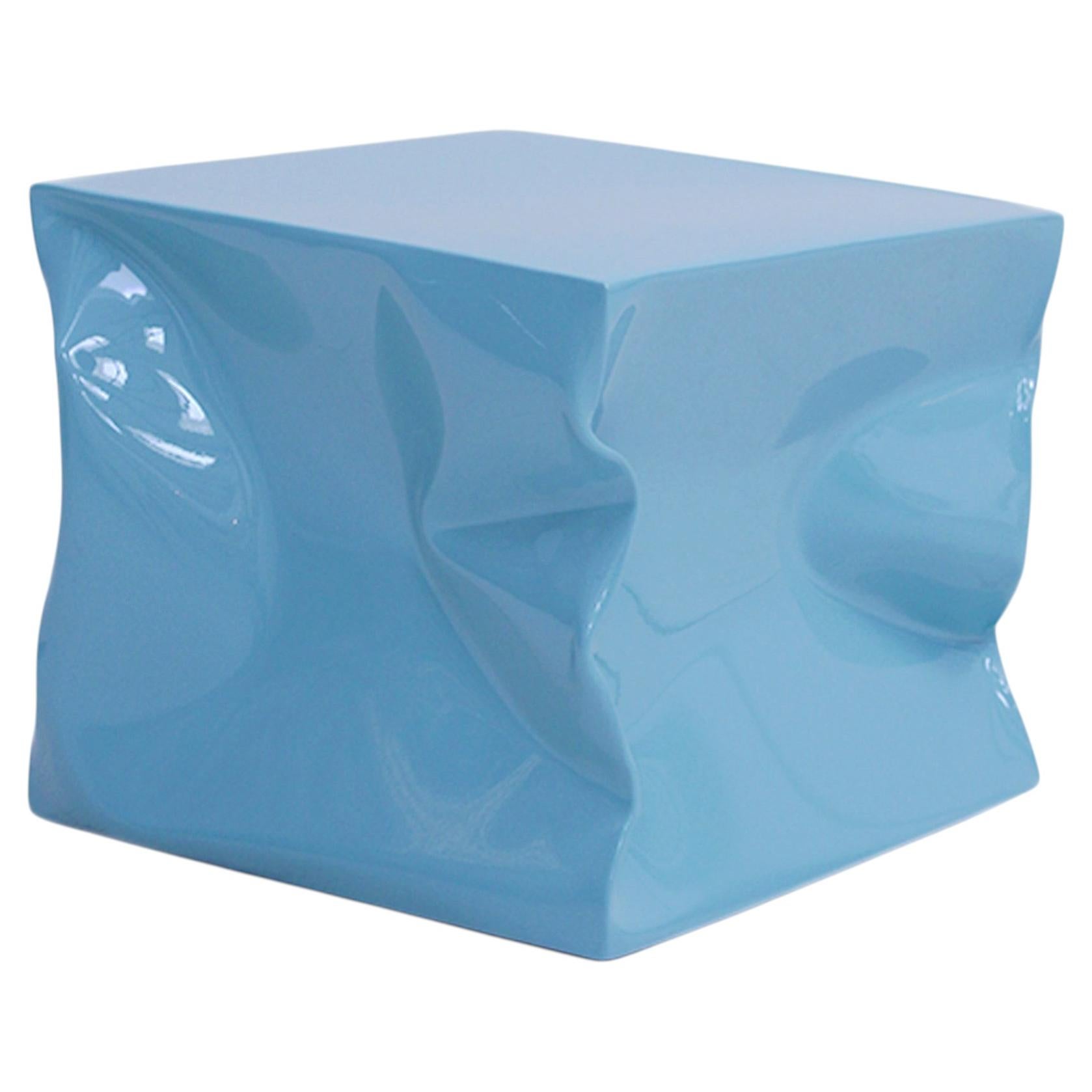 Contemporary Sculptural Light Blue Lacquered Metal Side Table For Sale