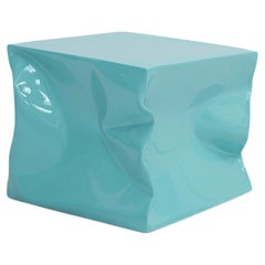 Contemporary Sculptural Light Blue-Green Lacquered Metal Side Table