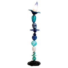 Sculptural Modernist Style Blue and Turquoise Multicolored Glass Floor Lamp