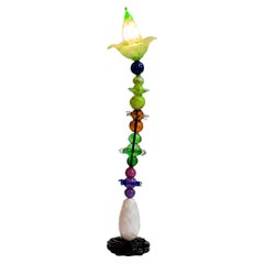 Sculptural Modernist Style Green, Purple and Amber Multicolored Glass Floor Lamp