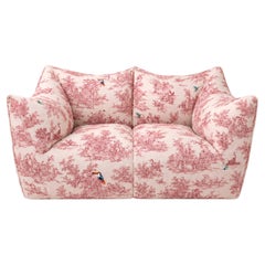 Mario Bellini Bibambola Sofa for B&B in Toile de Jouy with Embroidered Birds