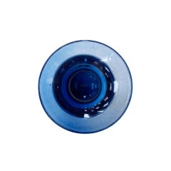 Jarrón italiano de cristal de Murano azul alto con base transparente, década de los 70