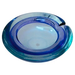 Cenicero de cristal de Murano italiano en azul y turquesa, década de los 70